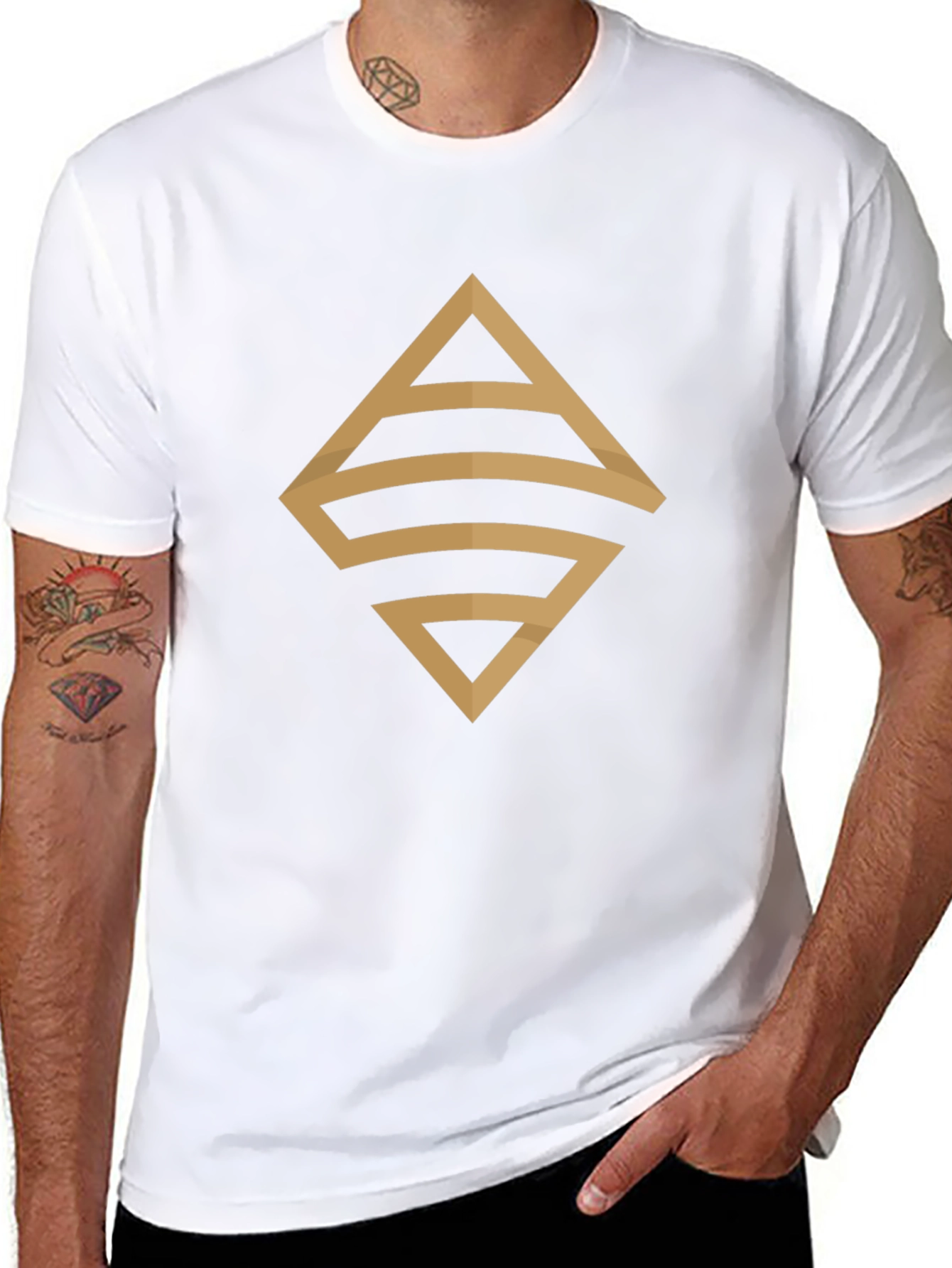 Stylish Black T-Shirt with Geometric Gold Design
