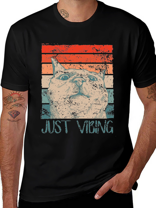 Just Vibing Cat Graphic Tee - Vintage Style