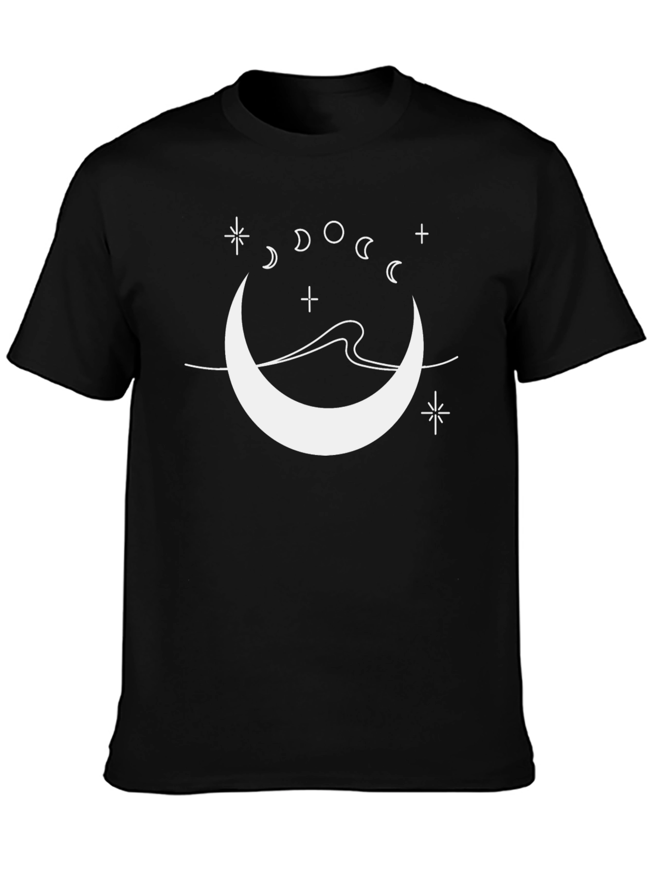Celestial Crescent Moon Black T-Shirt