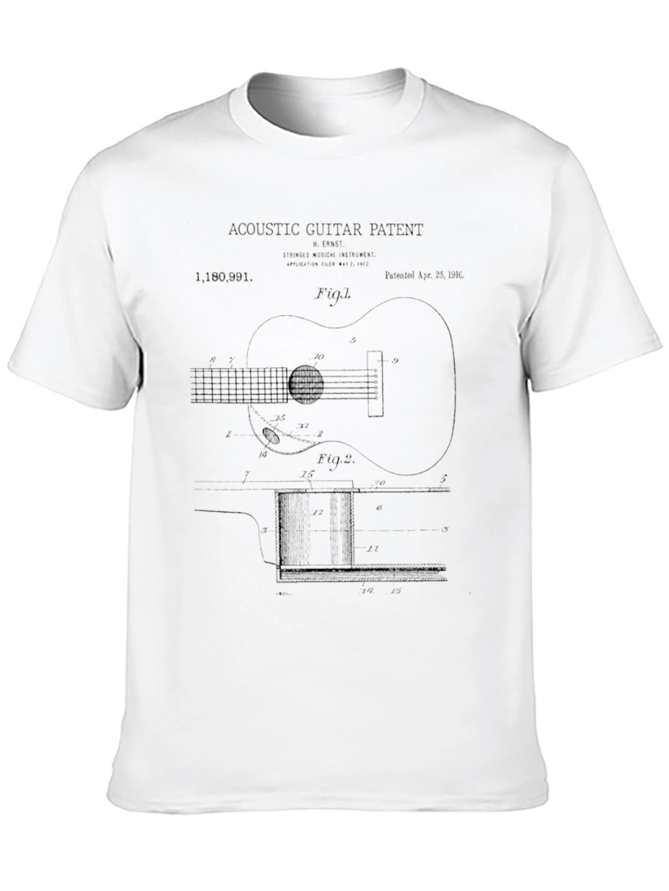 Acoustic Guitar Patent Black T-Shirt