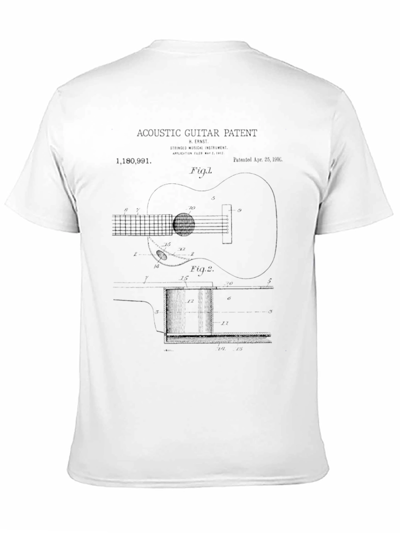 Acoustic Guitar Patent Black T-Shirt