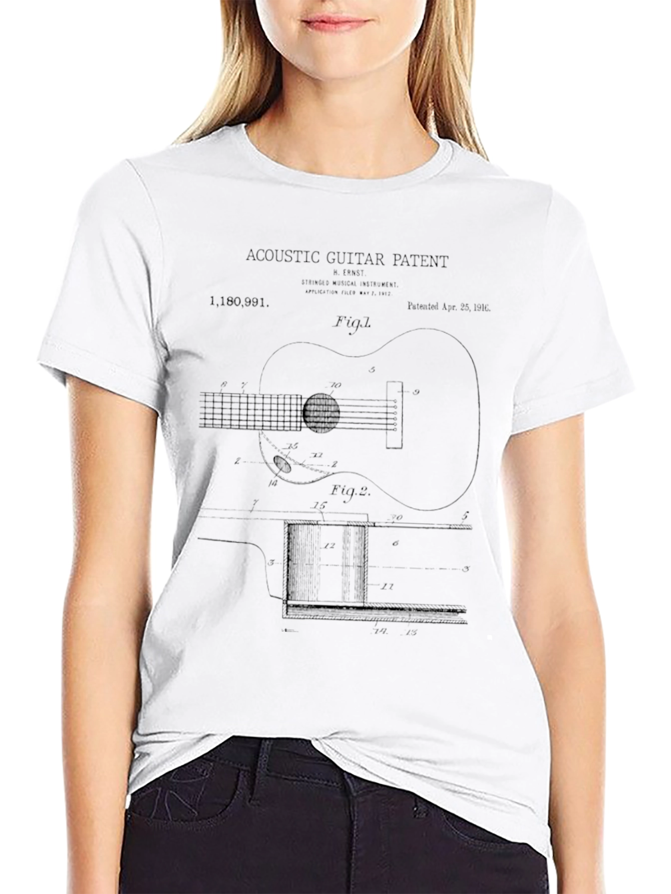 Acoustic Guitar Patent Black T-Shirt