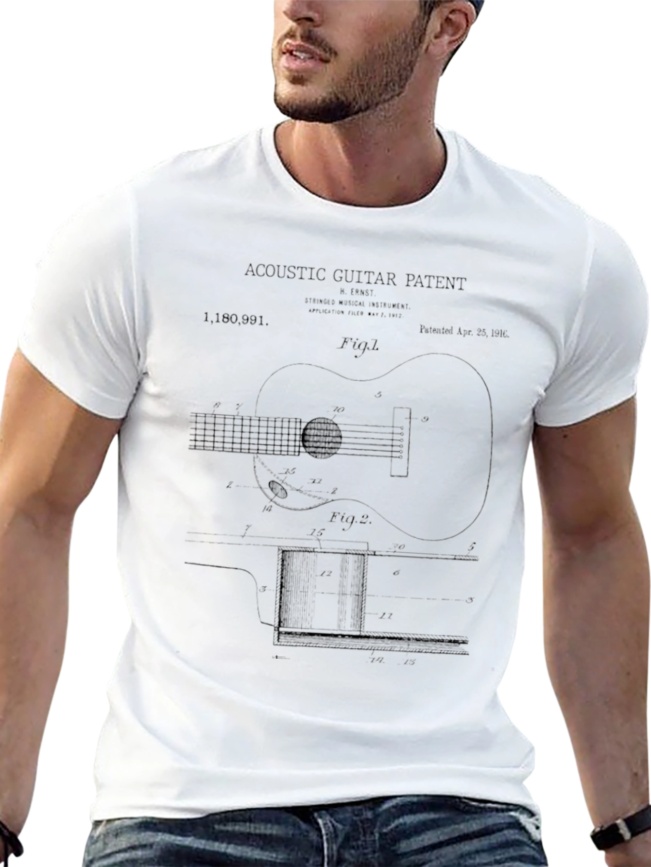 Acoustic Guitar Patent Black T-Shirt