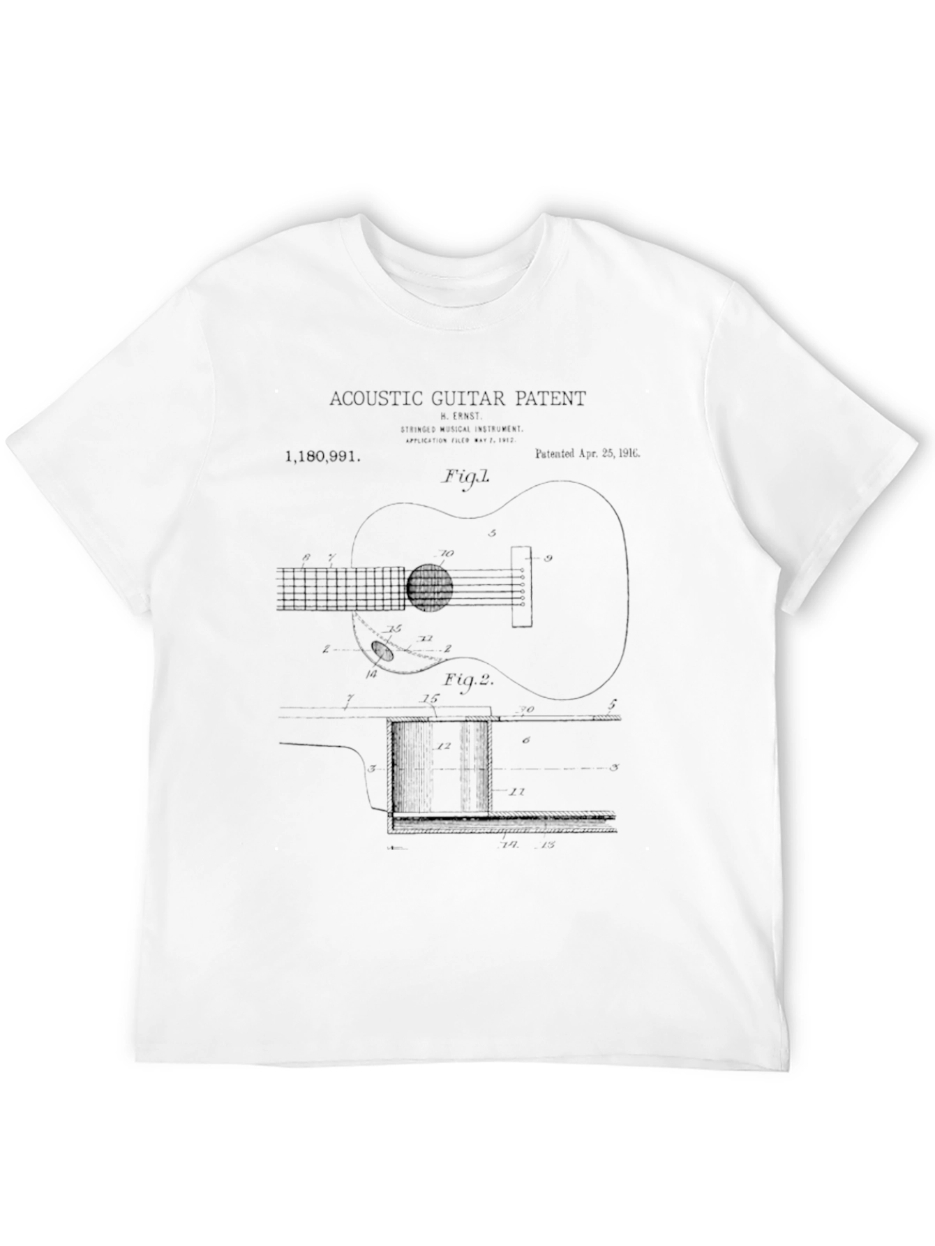 Acoustic Guitar Patent Black T-Shirt