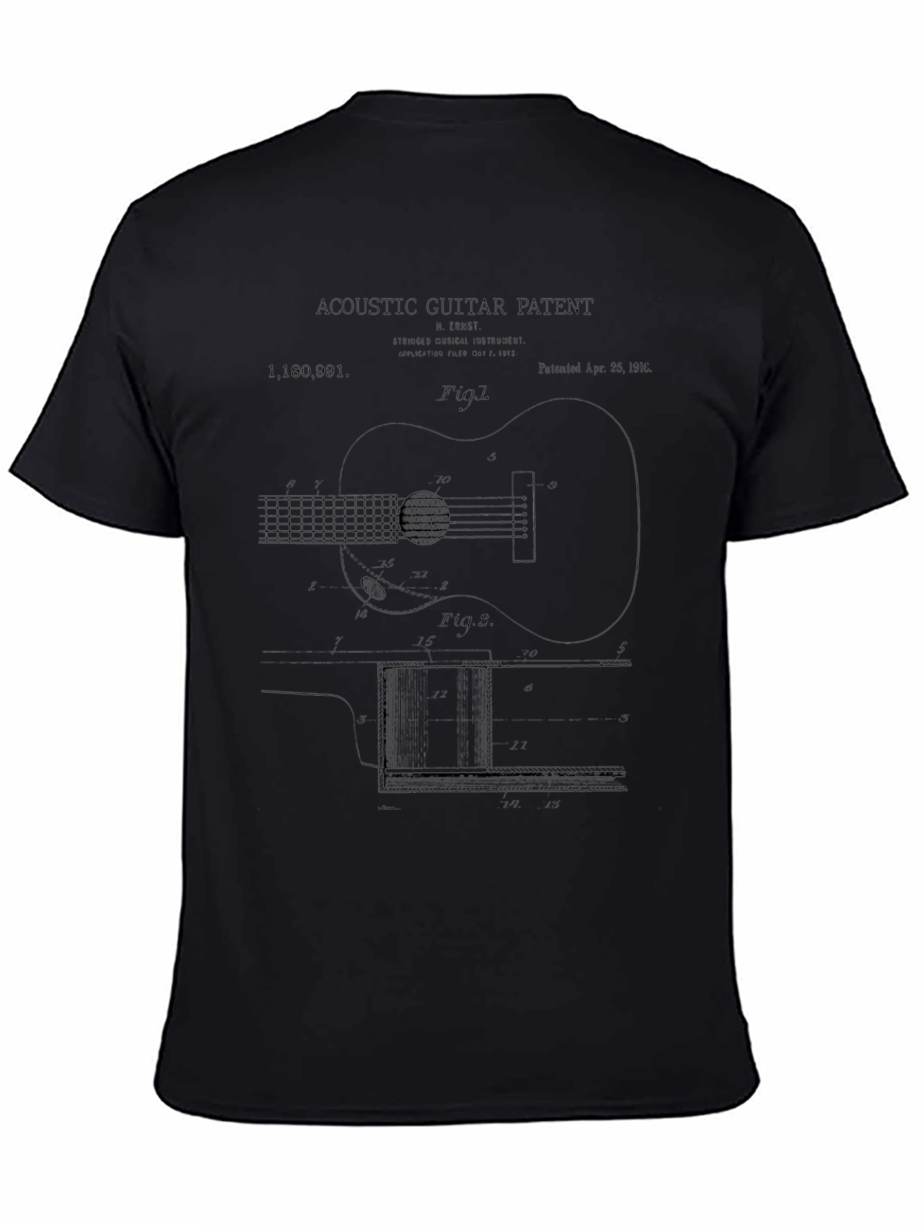 Acoustic Guitar Patent Black T-Shirt