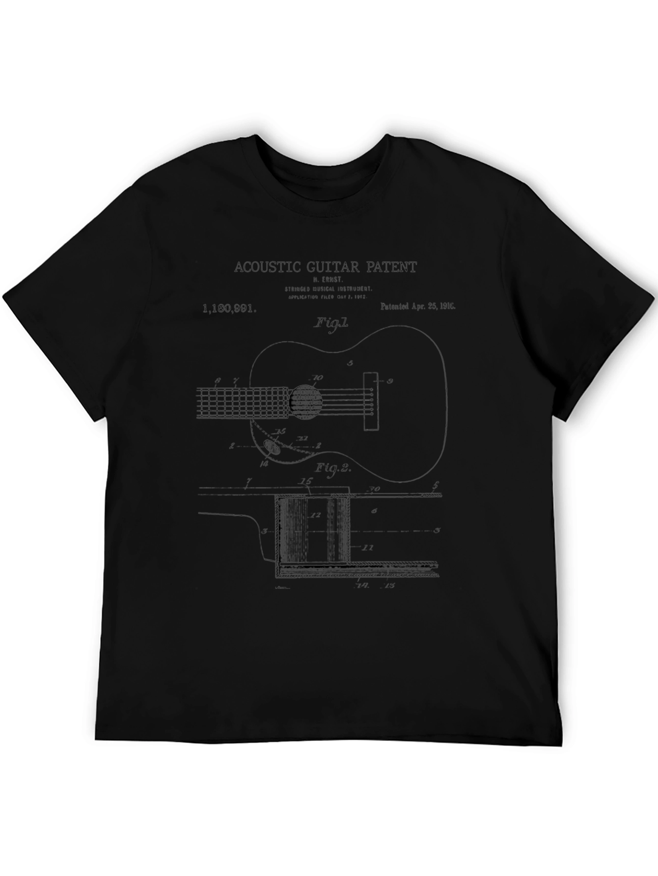 Acoustic Guitar Patent Black T-Shirt