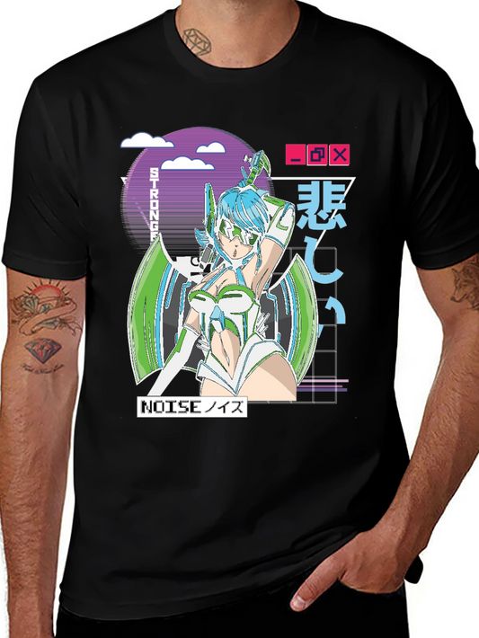 Anime Girl Graphic T-Shirt - Retro Cyberpunk Style