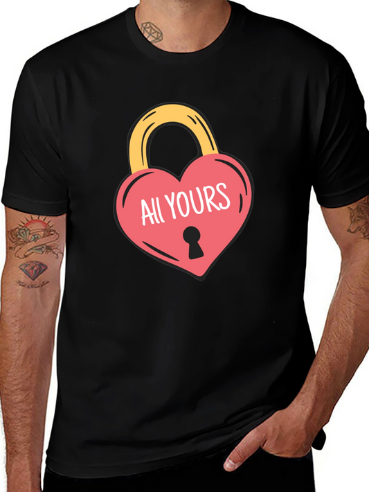 All Yours Heart Lock Graphic Tee - Black Casual Shirt