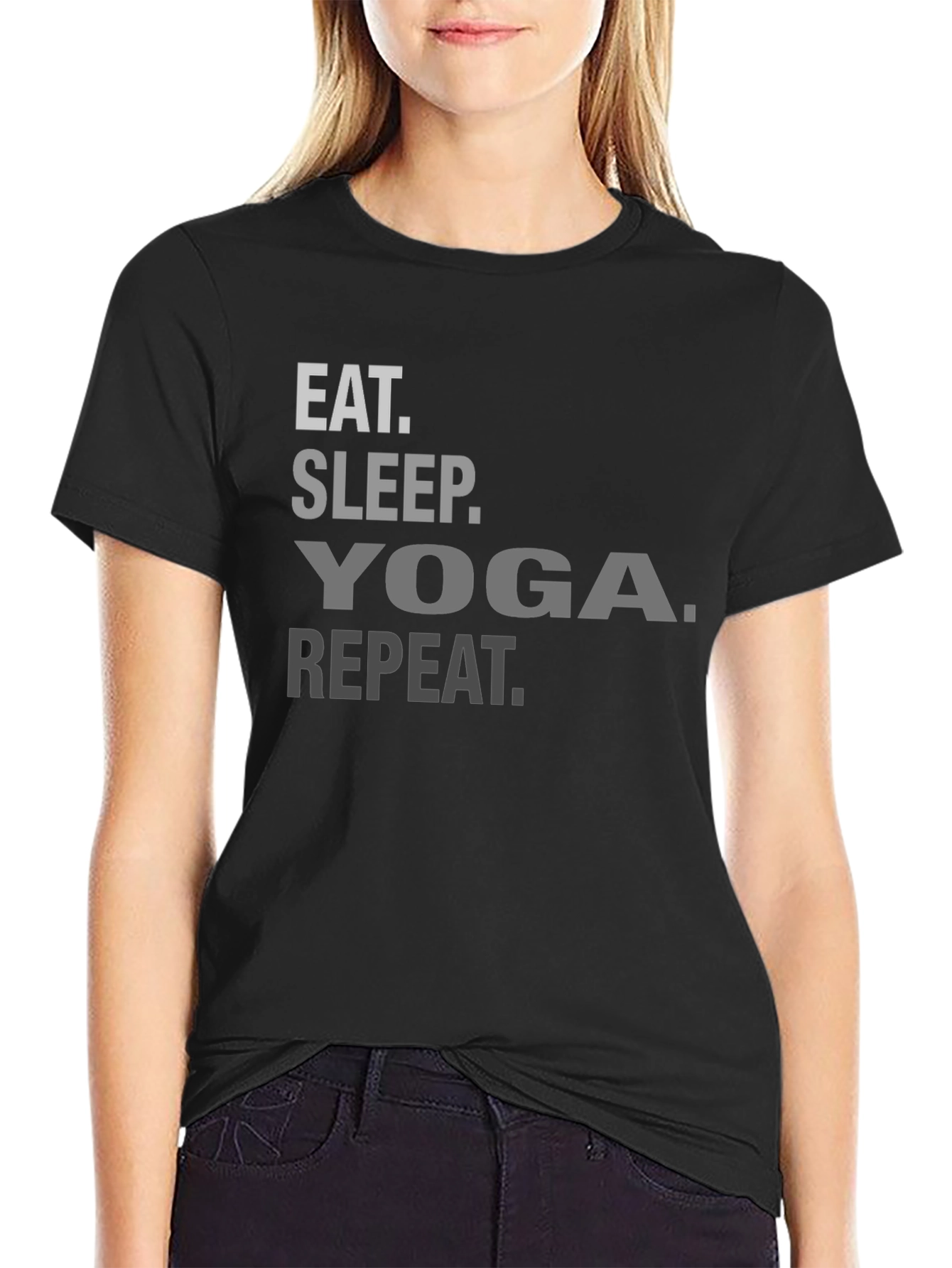 Eat Sleep Yoga Repeat T-Shirt - Black Casual Tee