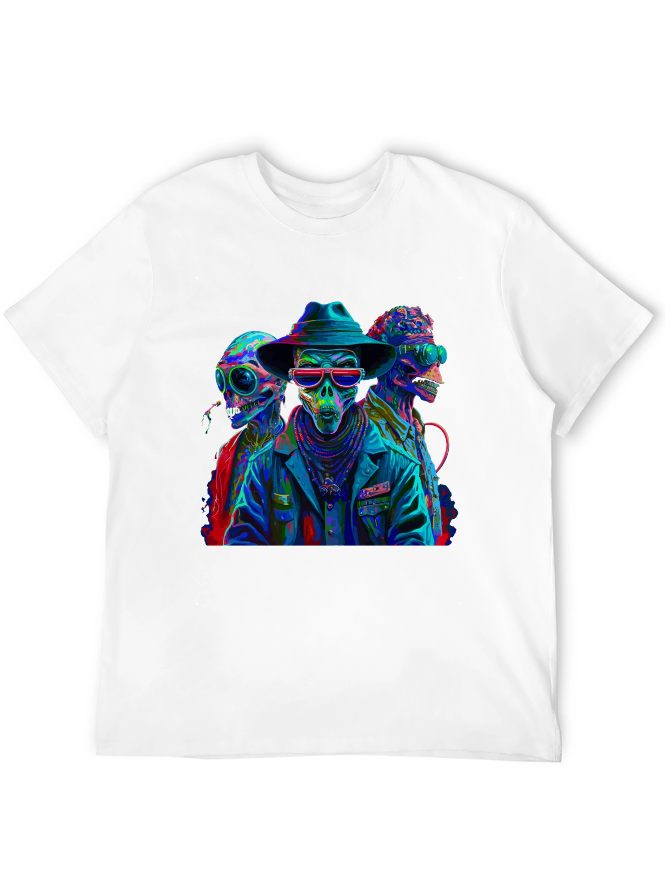 Neon Alien Skeleton Graphic T-Shirt