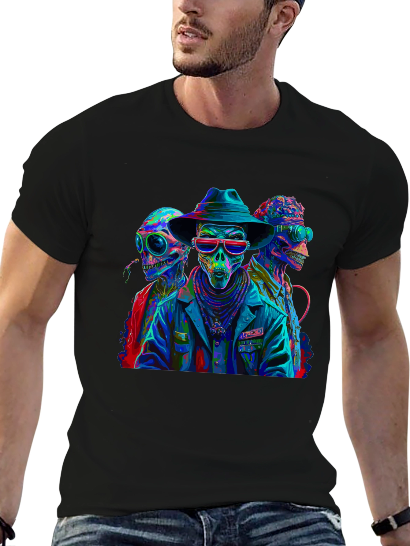 Neon Alien Skeleton Graphic T-Shirt
