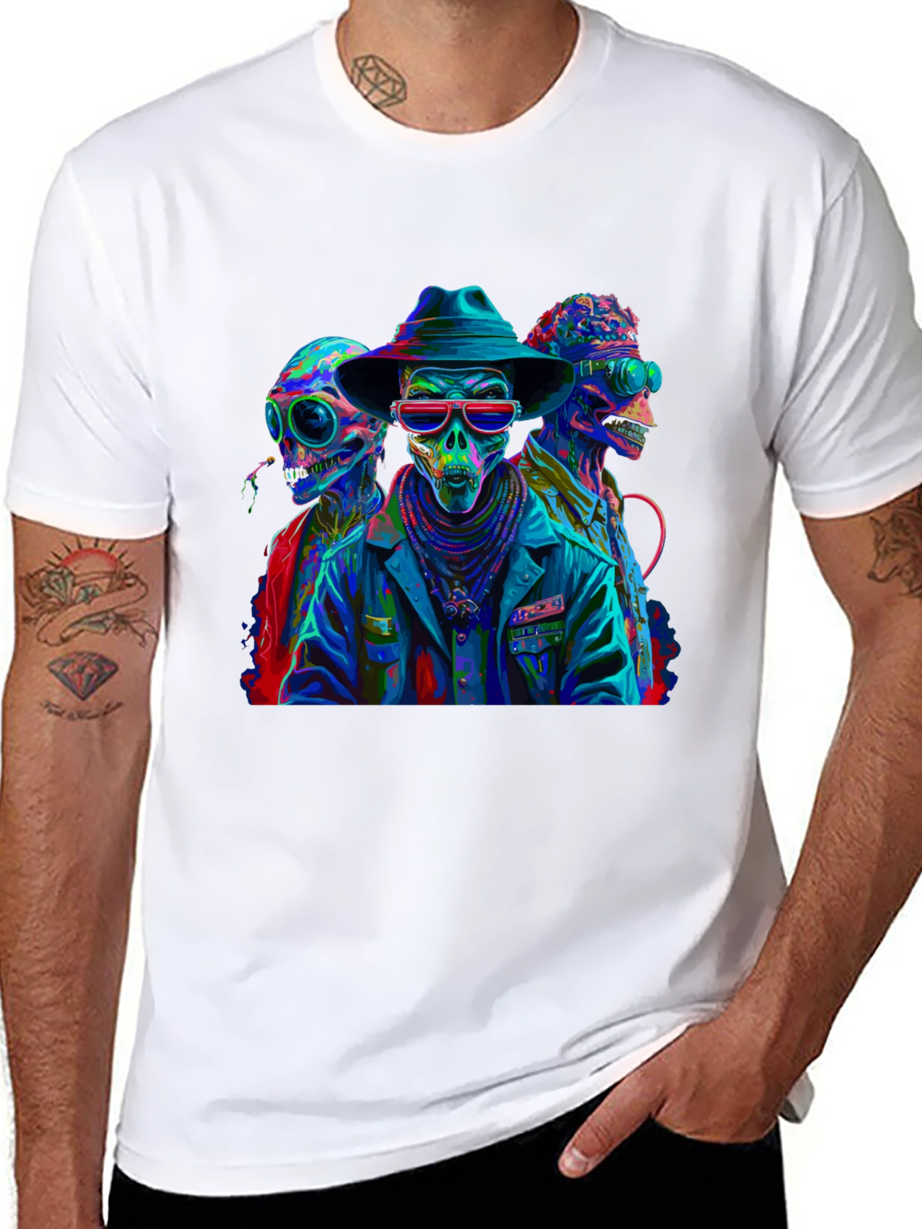 Neon Alien Skeleton Graphic T-Shirt