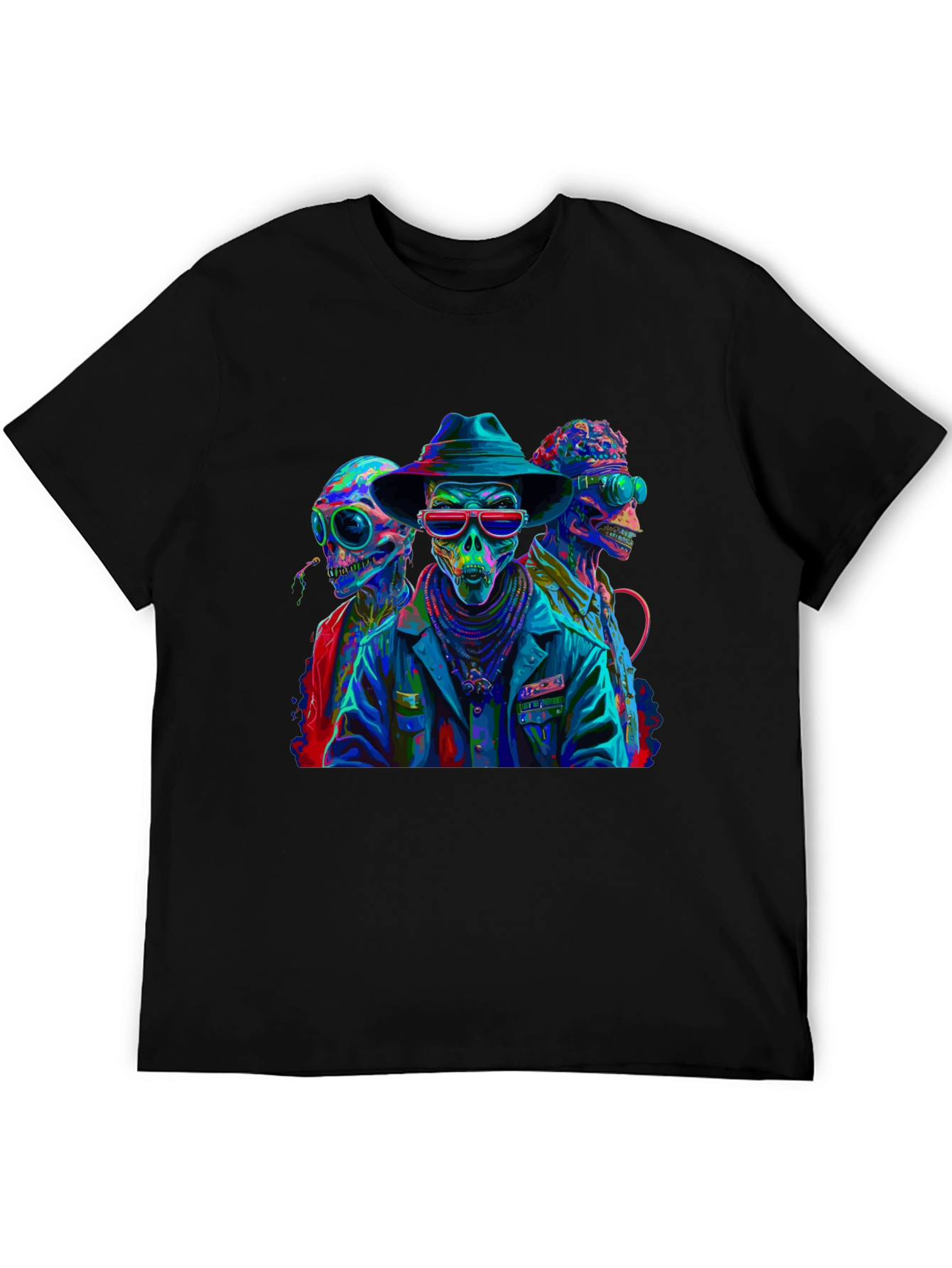 Neon Alien Skeleton Graphic T-Shirt