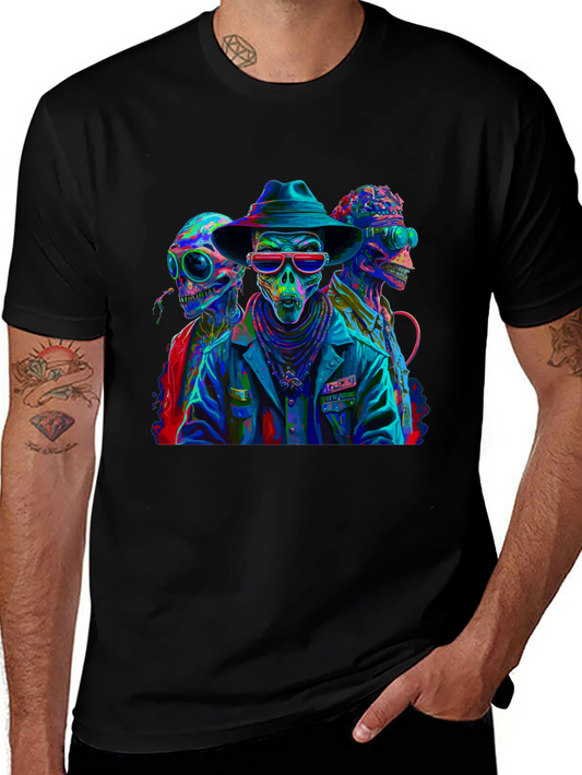 Neon Alien Skeleton Graphic T-Shirt