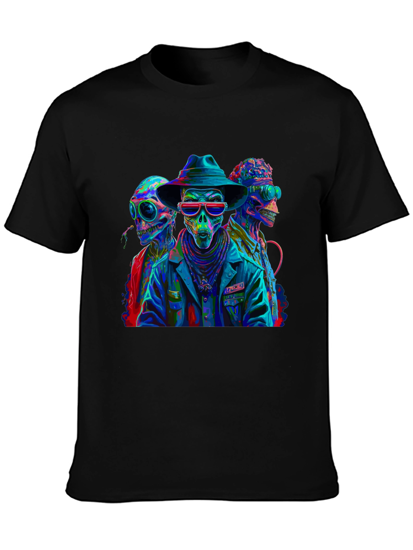 Neon Alien Skeleton Graphic T-Shirt