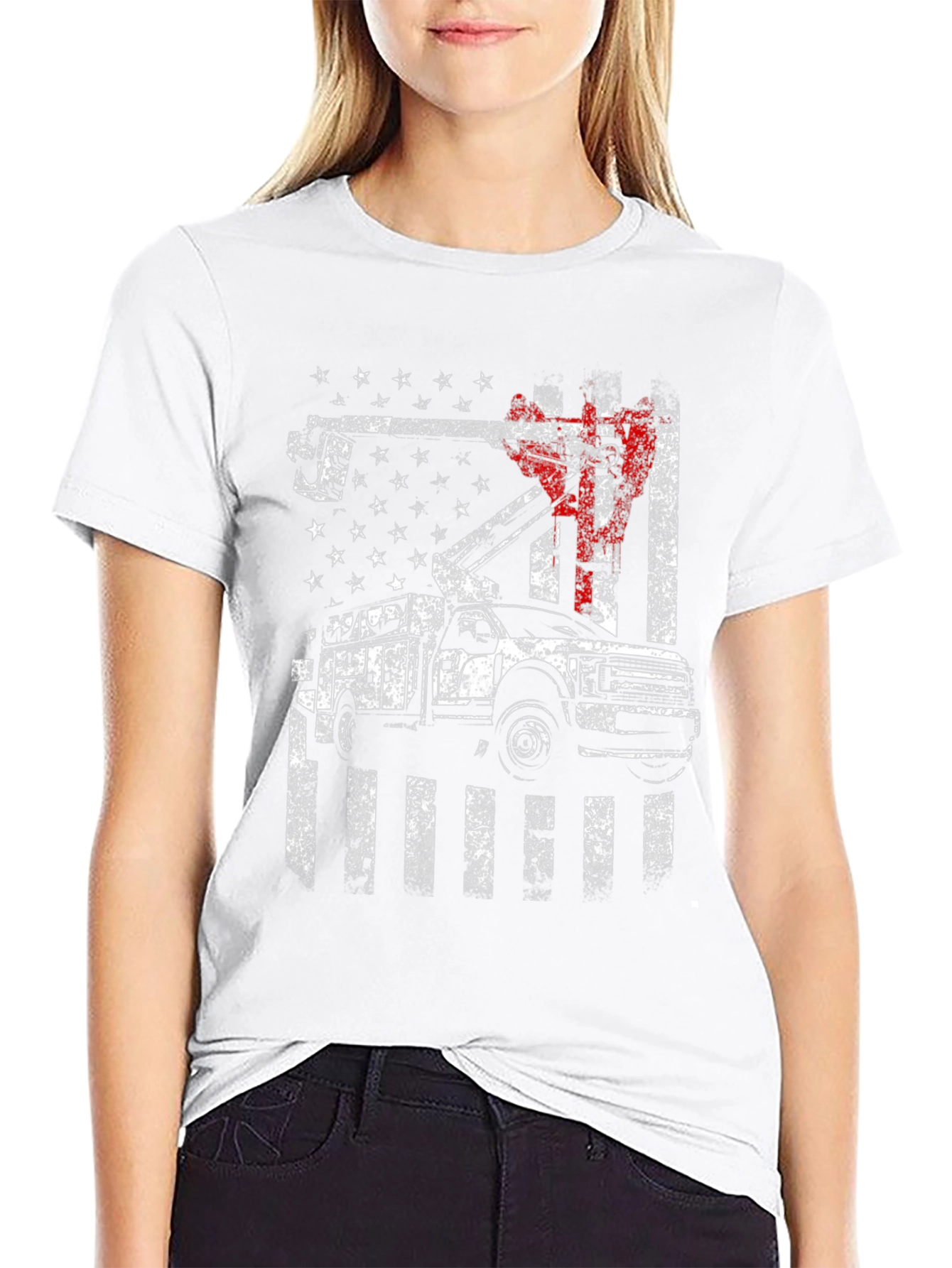 Lineman American Flag Truck Black T-Shirt
