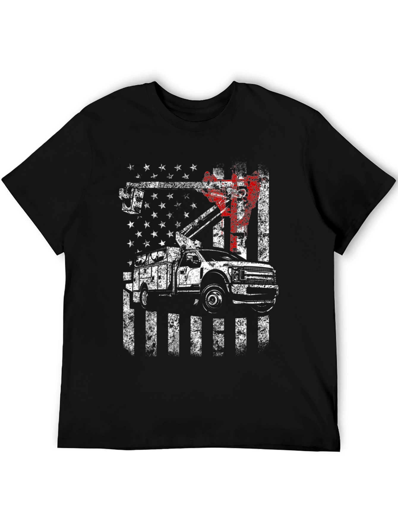 Lineman American Flag Truck Black T-Shirt