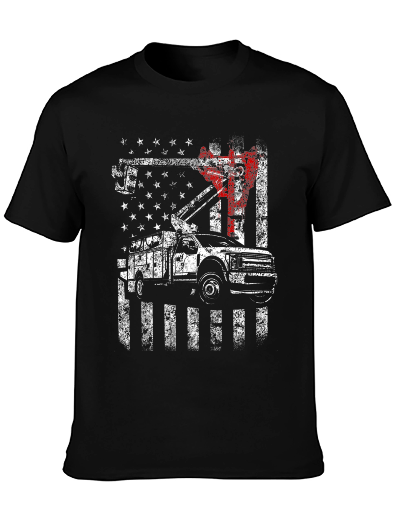 Lineman American Flag Truck Black T-Shirt