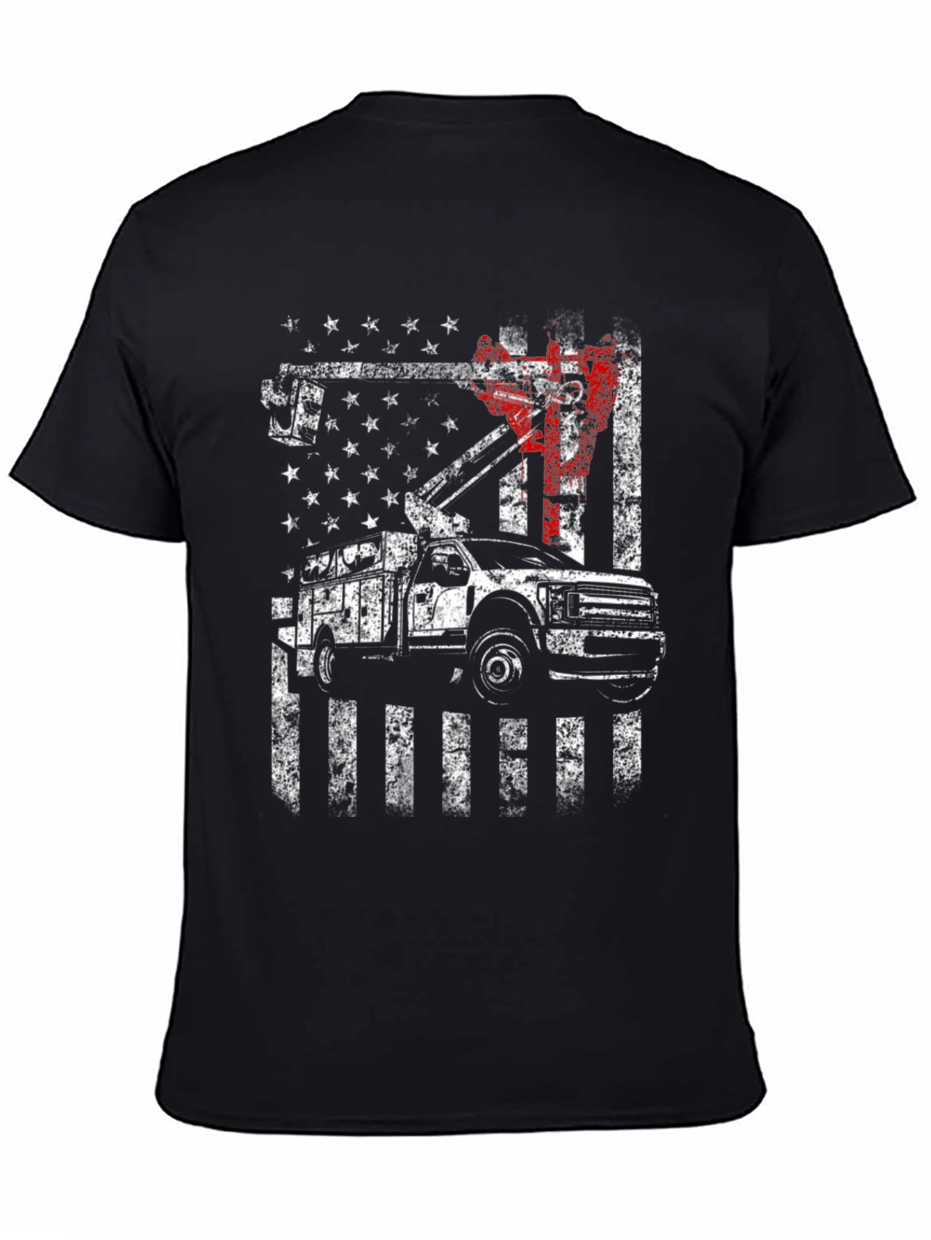 Lineman American Flag Truck Black T-Shirt
