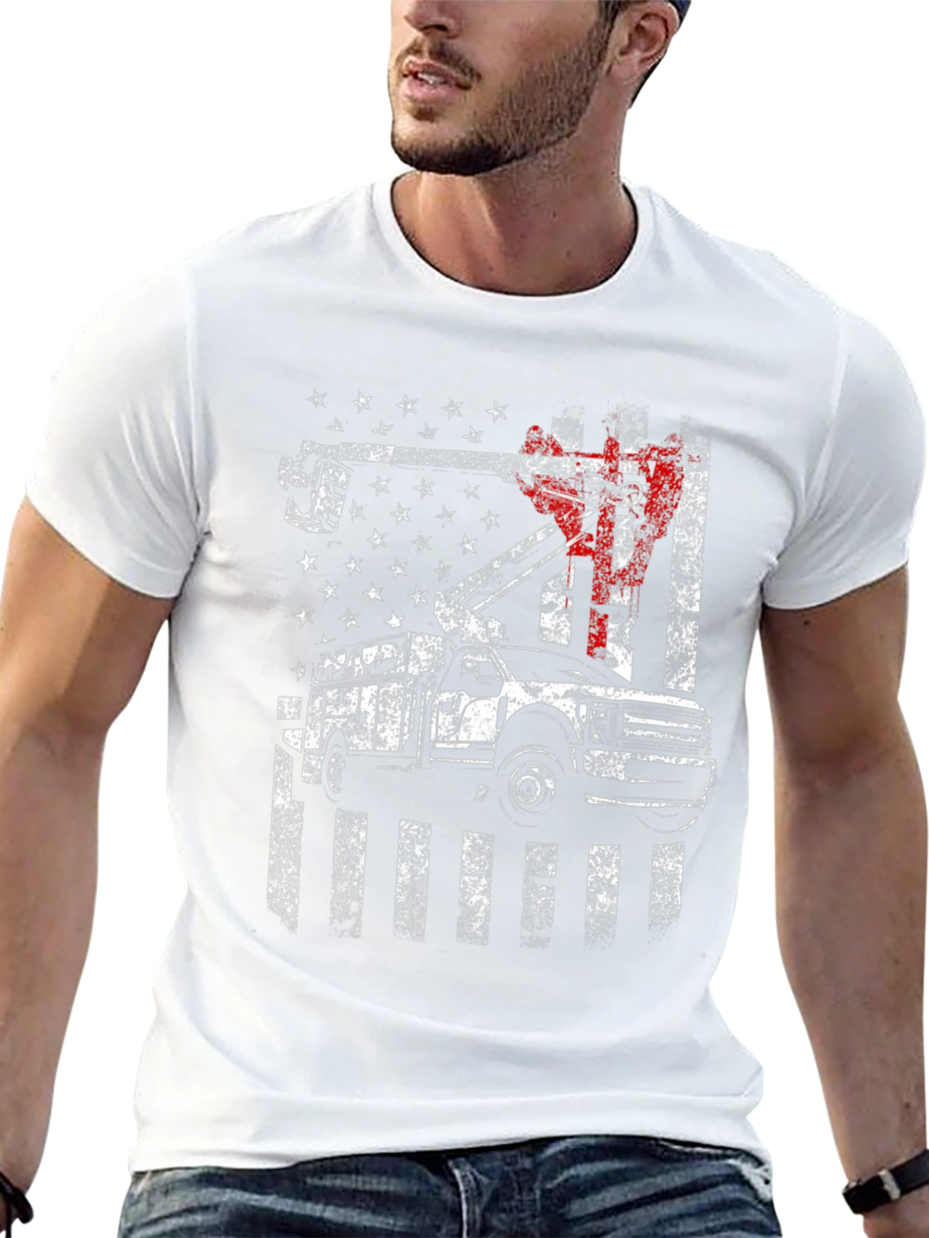 Lineman American Flag Truck Black T-Shirt