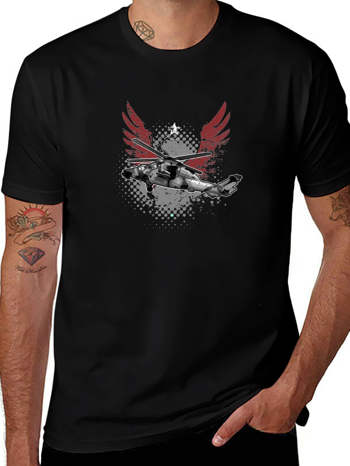 Black Helicopter Graphic Tee - Aviation Style
