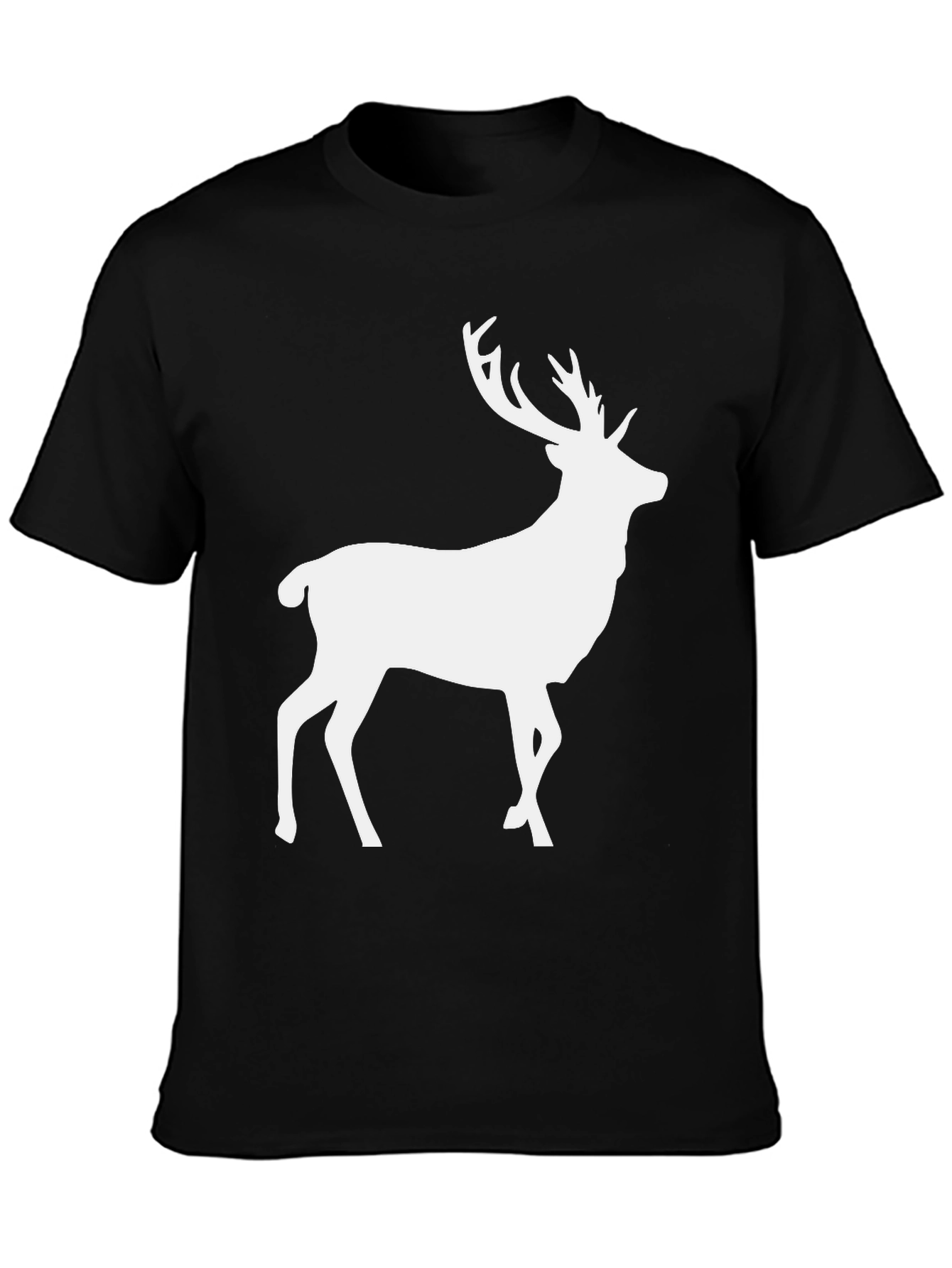 Mens Black T-Shirt with White Deer Graphic
