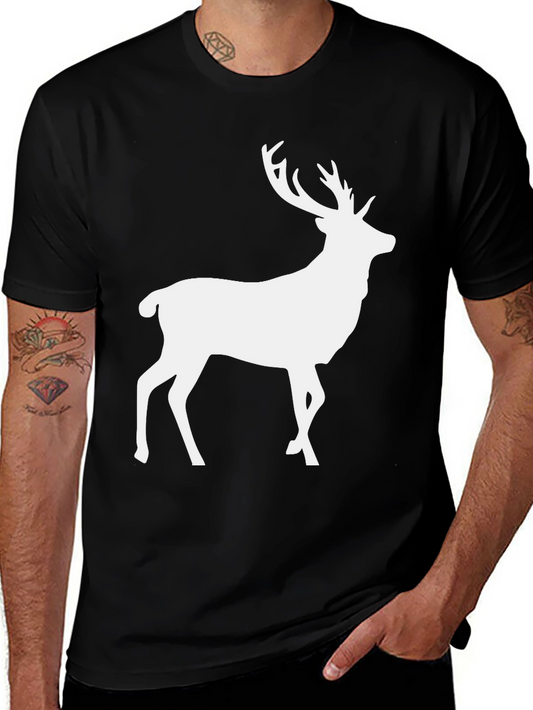 Mens Black T-Shirt with White Deer Graphic