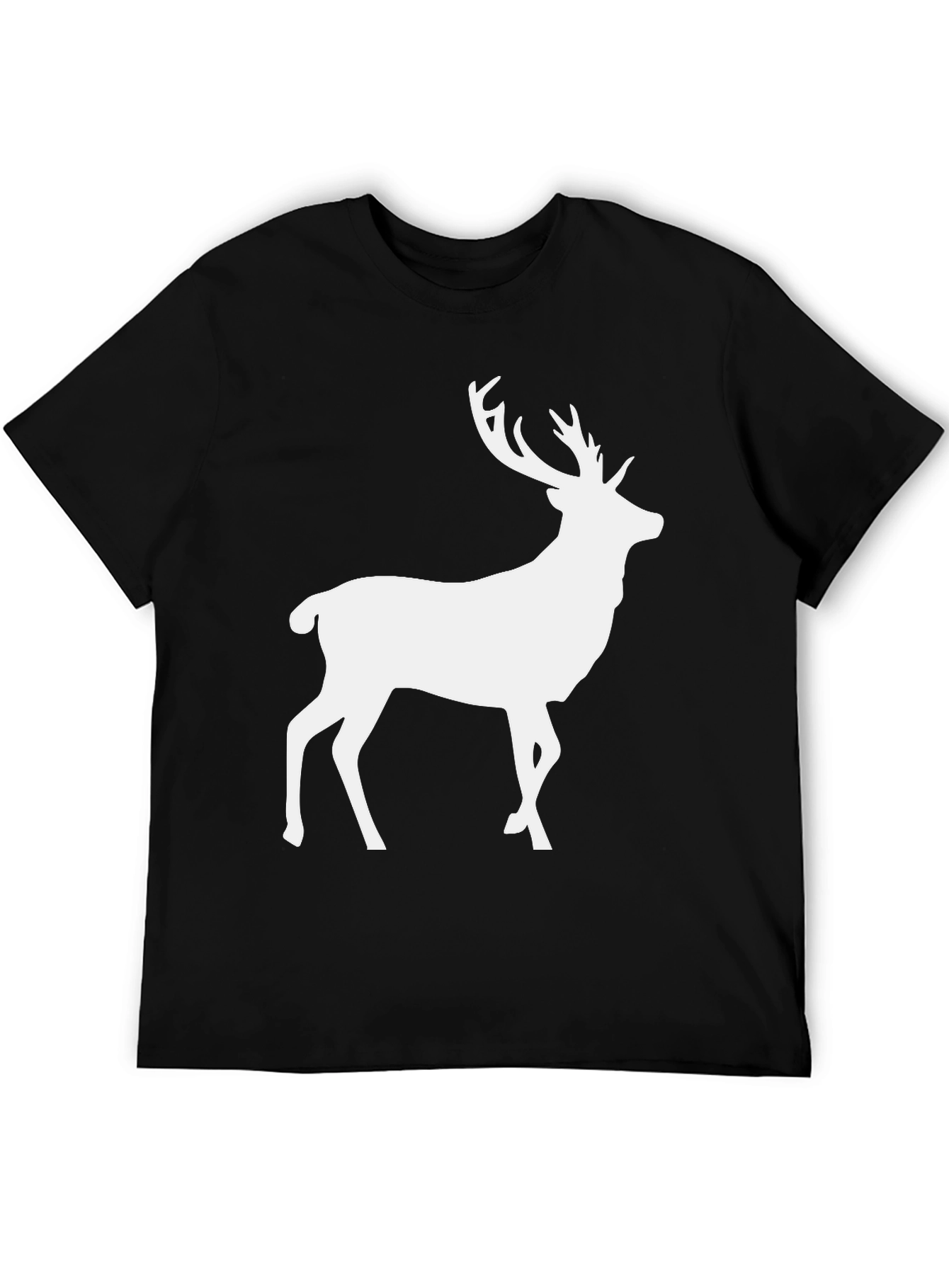 Mens Black T-Shirt with White Deer Graphic