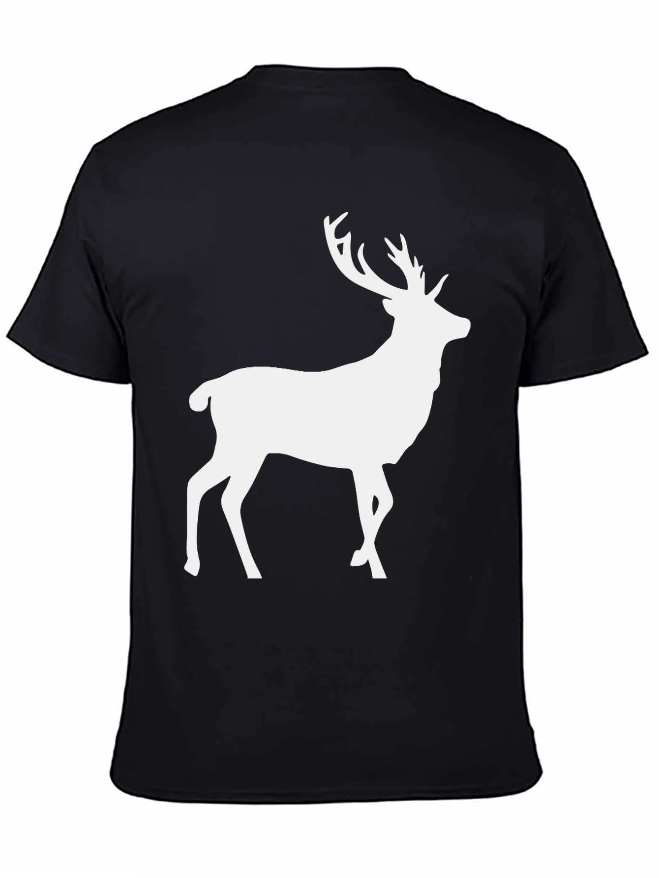 Mens Black T-Shirt with White Deer Graphic
