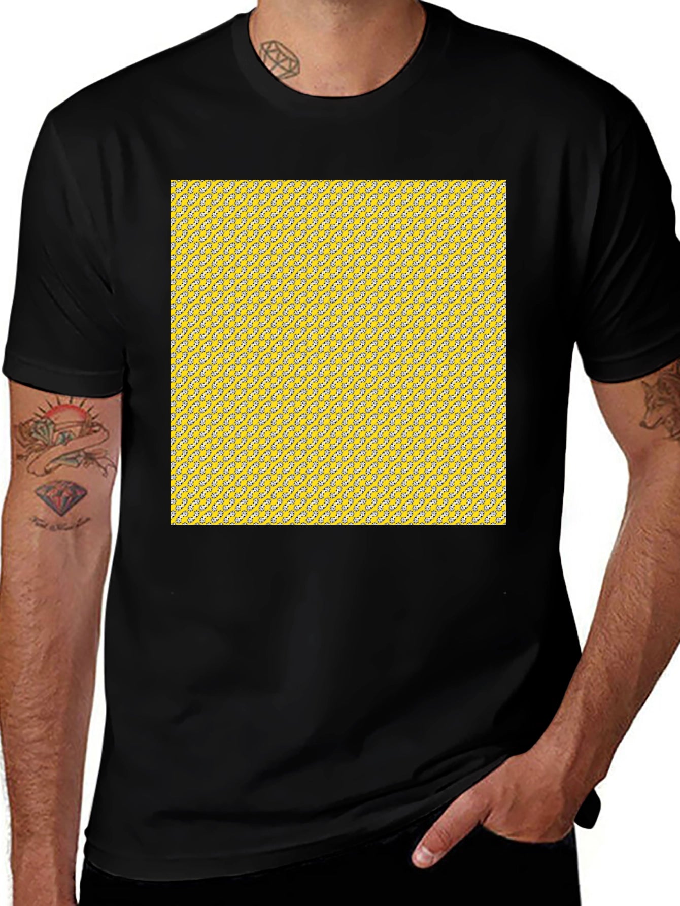Patterned Yellow Graphic Tee - Mens Casual