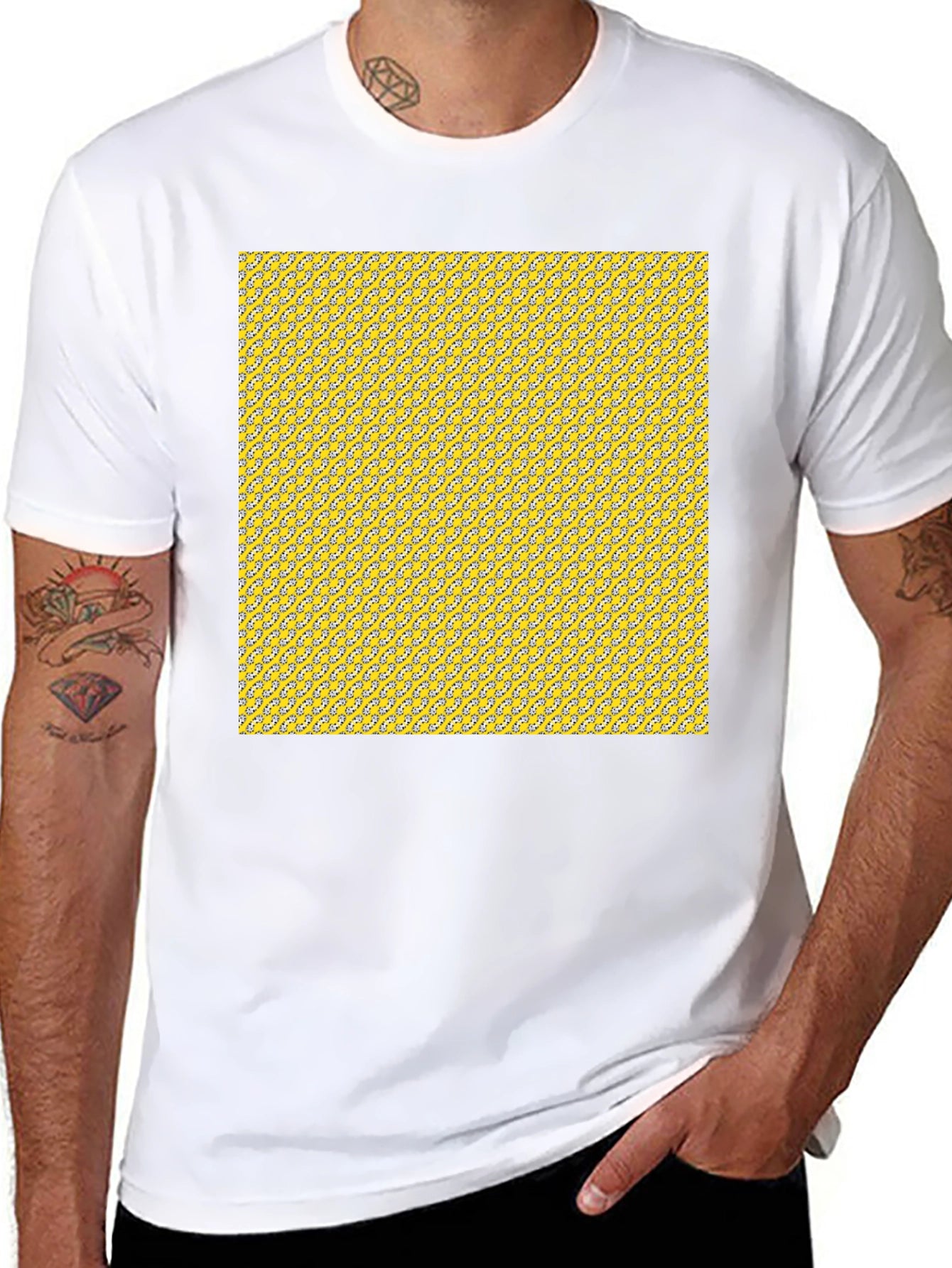 Patterned Yellow Graphic Tee - Mens Casual