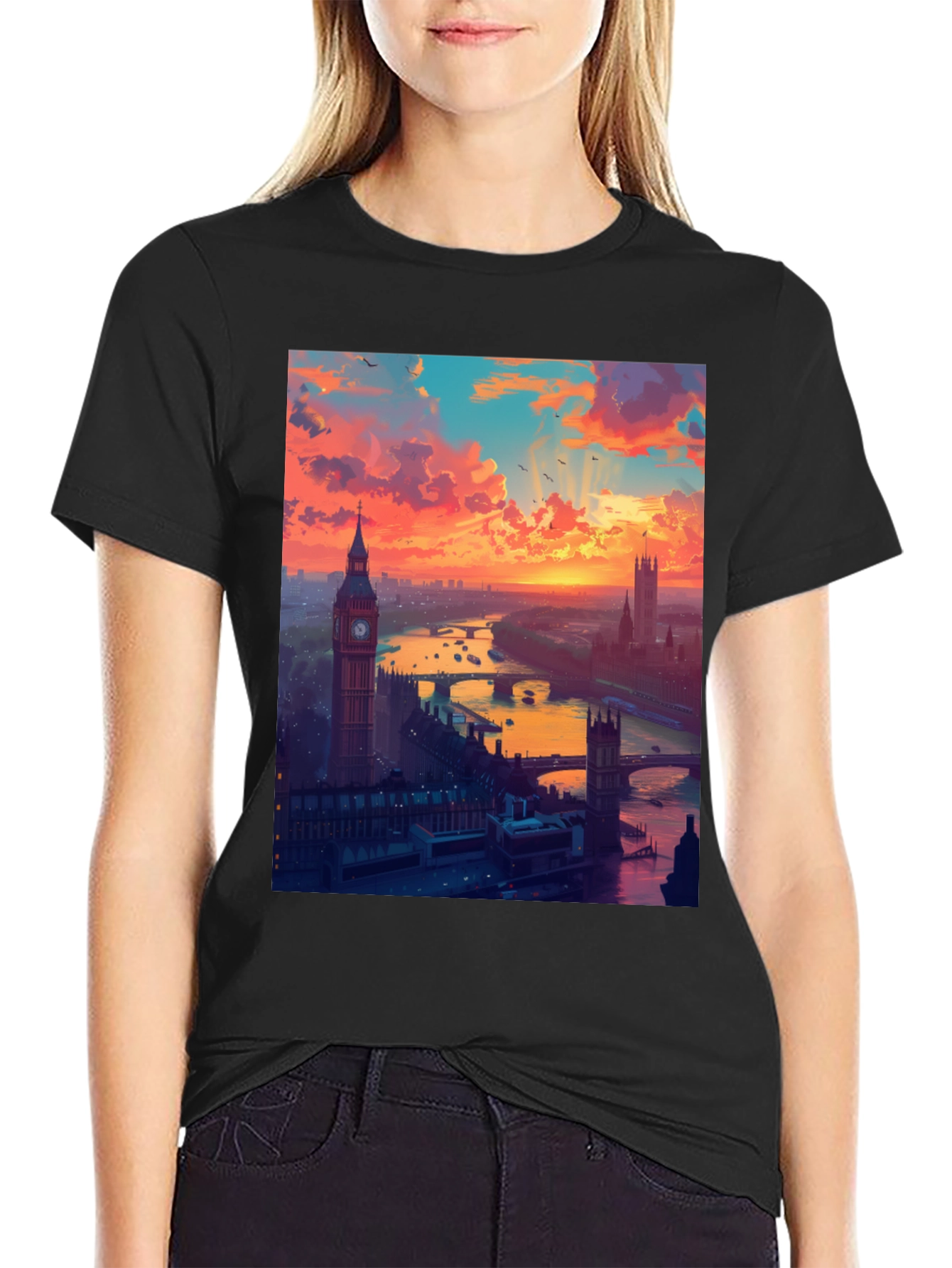 London Sunset Graphic Tee - Stylish Black T-Shirt