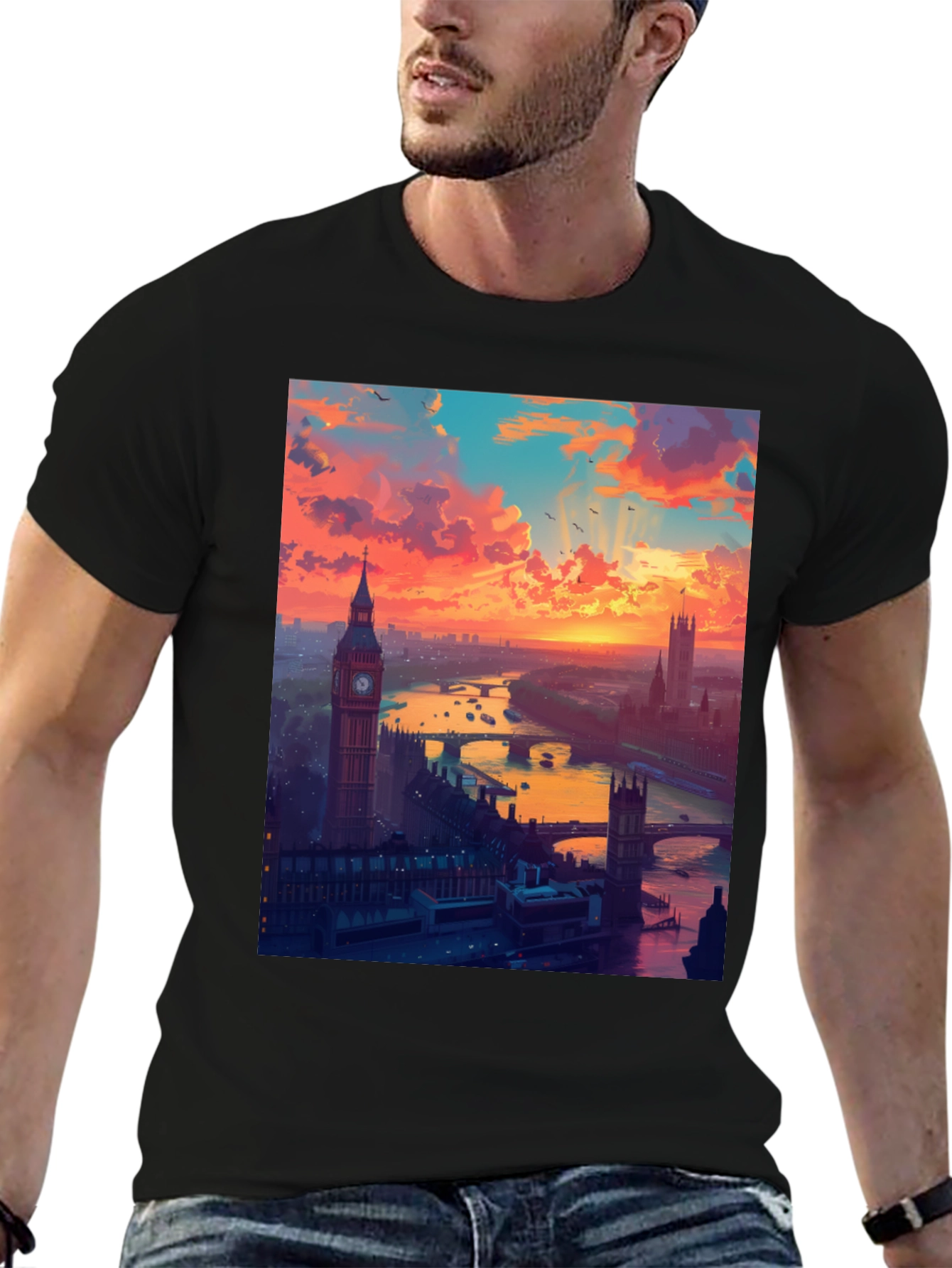 London Sunset Graphic Tee - Stylish Black T-Shirt