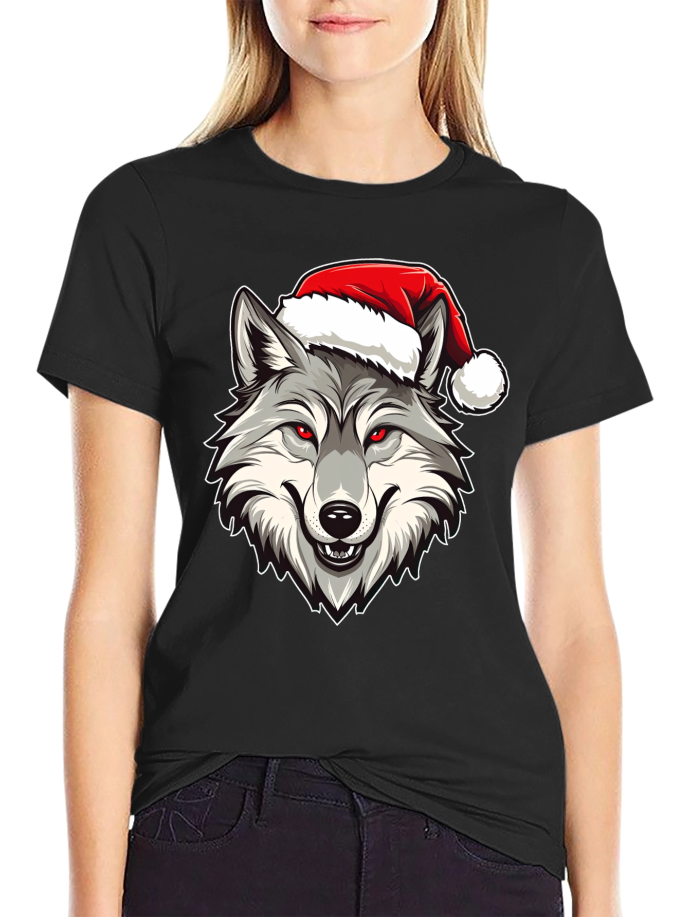 Wolf Santa Hat Graphic T-Shirt