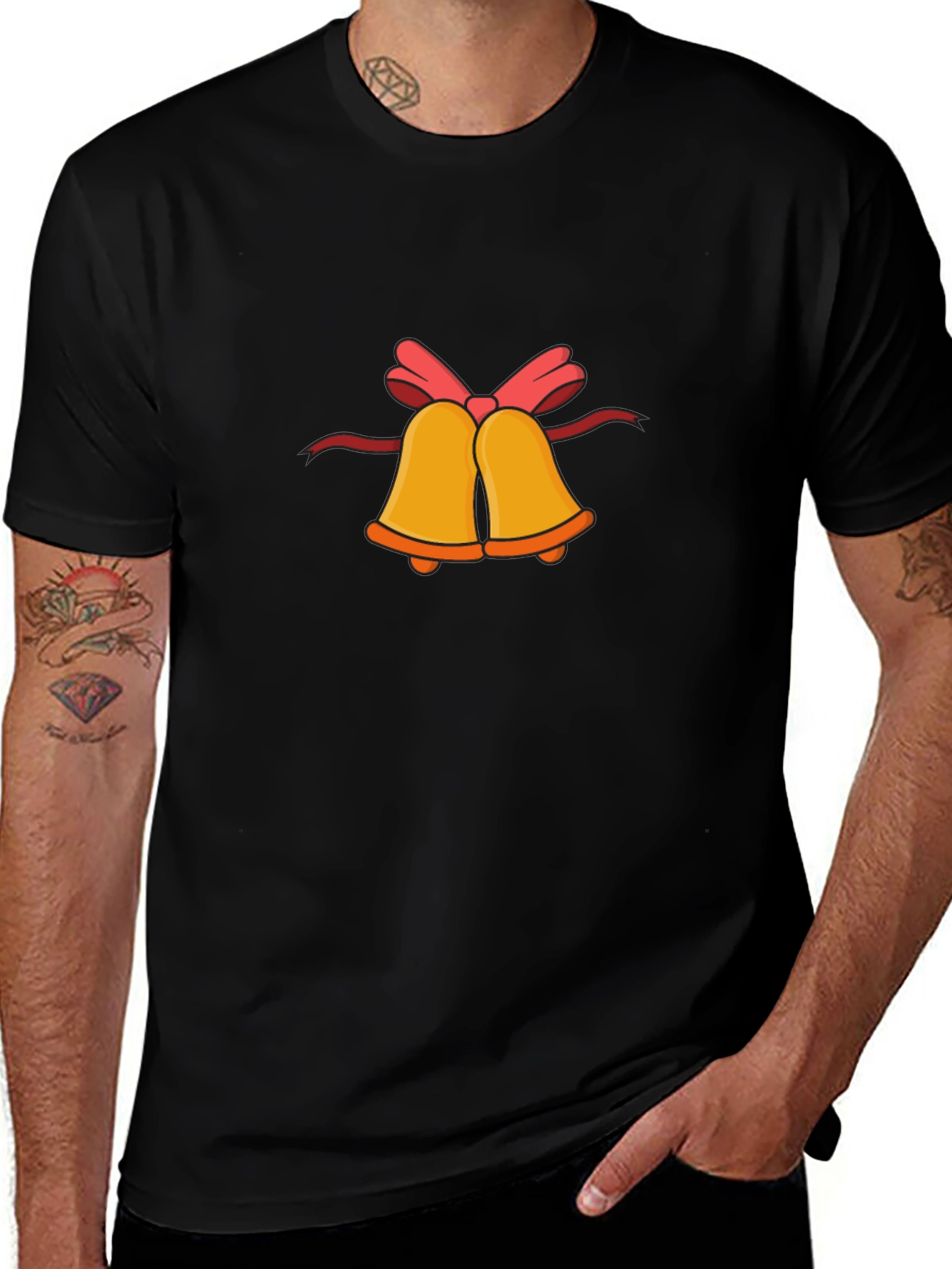 Festive Bells Graphic Tee - Black Cotton Comfort