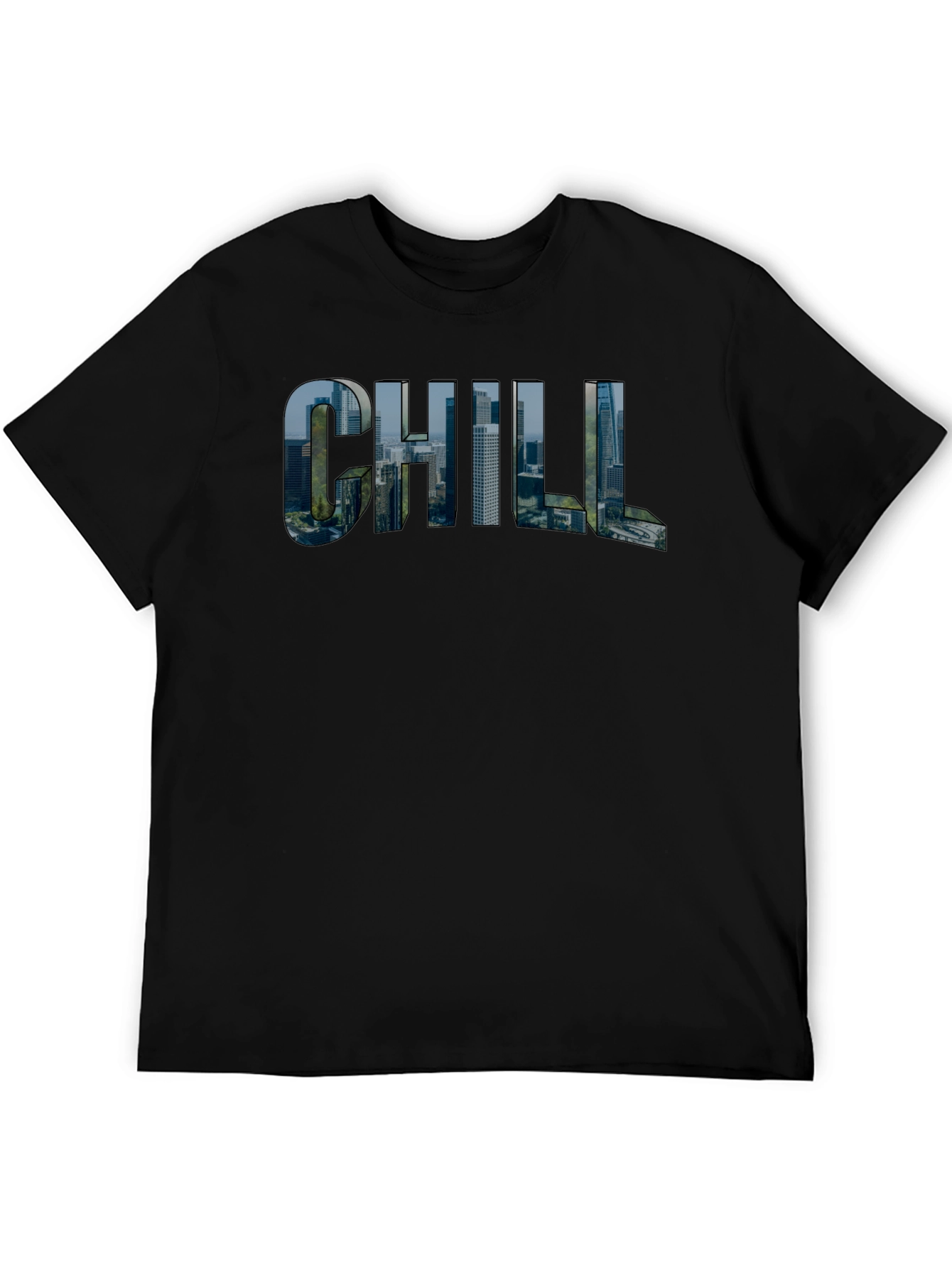Chill Cityscape Graphic Tee - Black Cotton T-Shirt