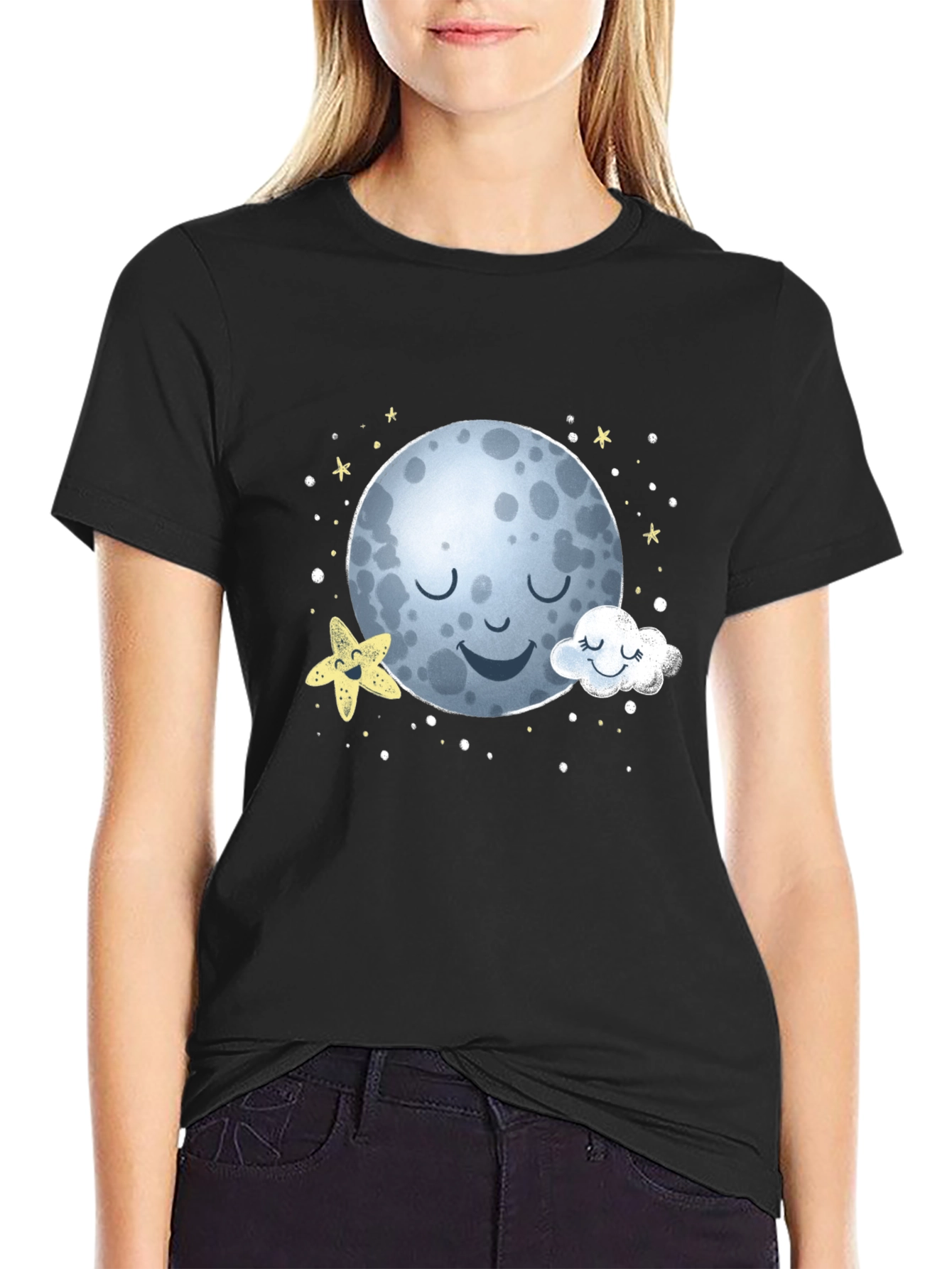 Sleepy Moon Graphic T-Shirt - Black Cotton Tee