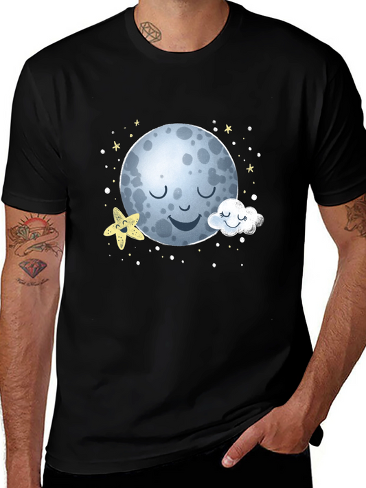 Sleepy Moon Graphic T-Shirt - Black Cotton Tee
