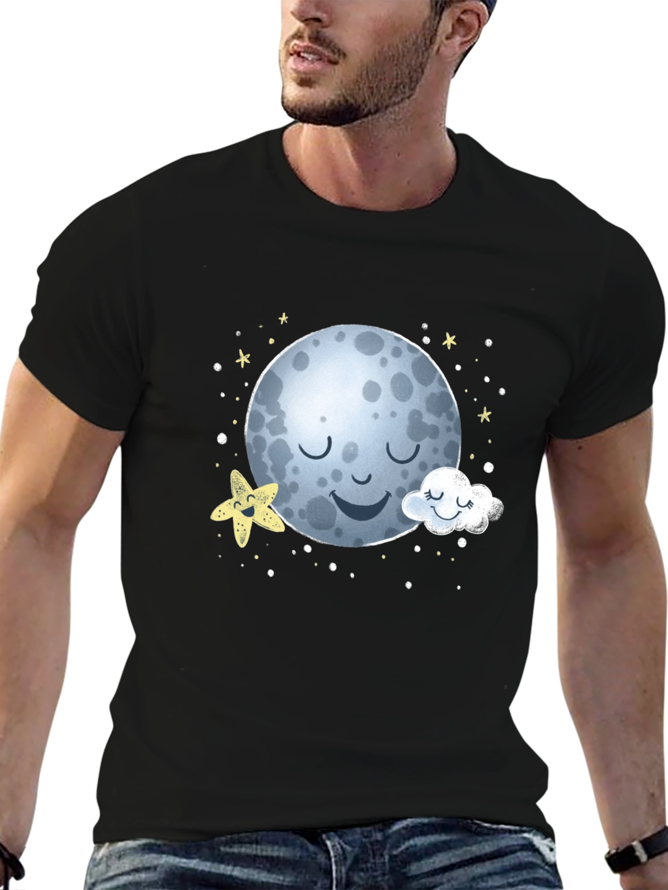 Sleepy Moon Graphic T-Shirt - Black Cotton Tee