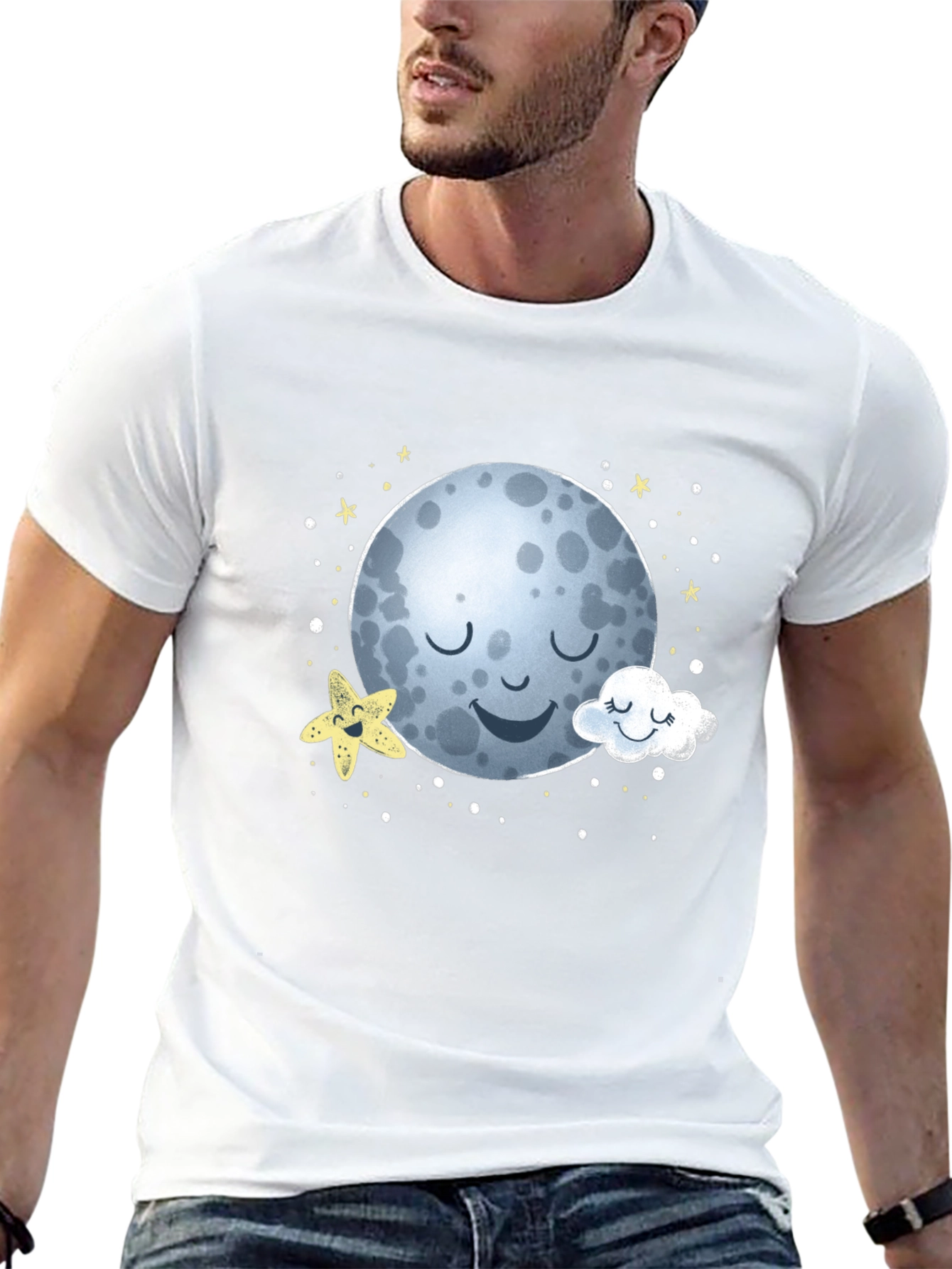 Sleepy Moon Graphic T-Shirt - Black Cotton Tee