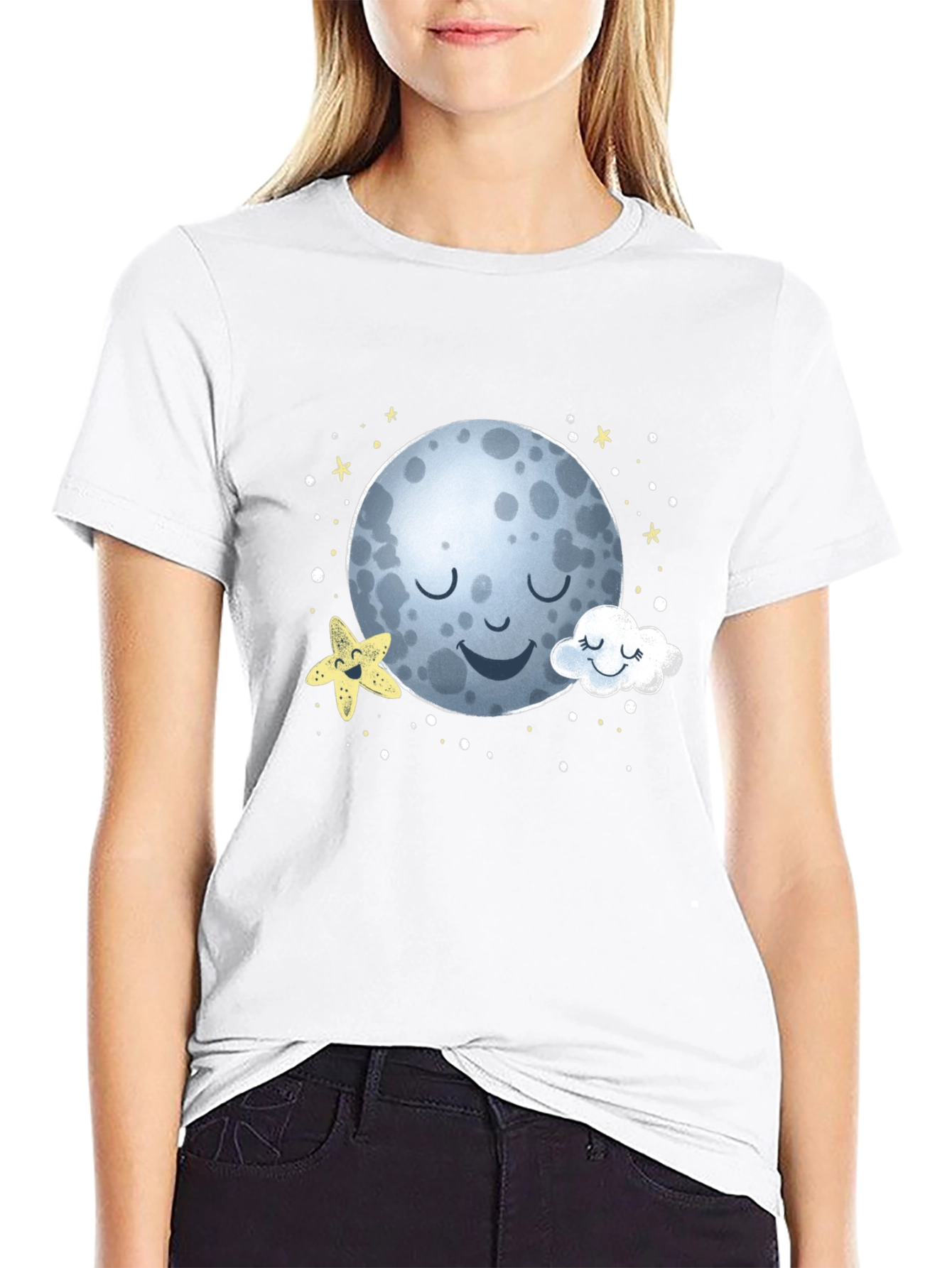 Sleepy Moon Graphic T-Shirt - Black Cotton Tee