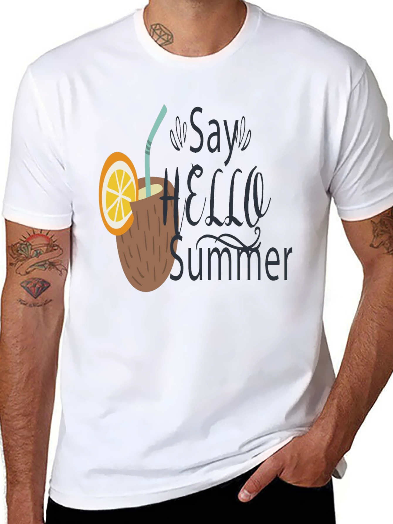 Say Hello Summer T-Shirt - Coconut Drink Design