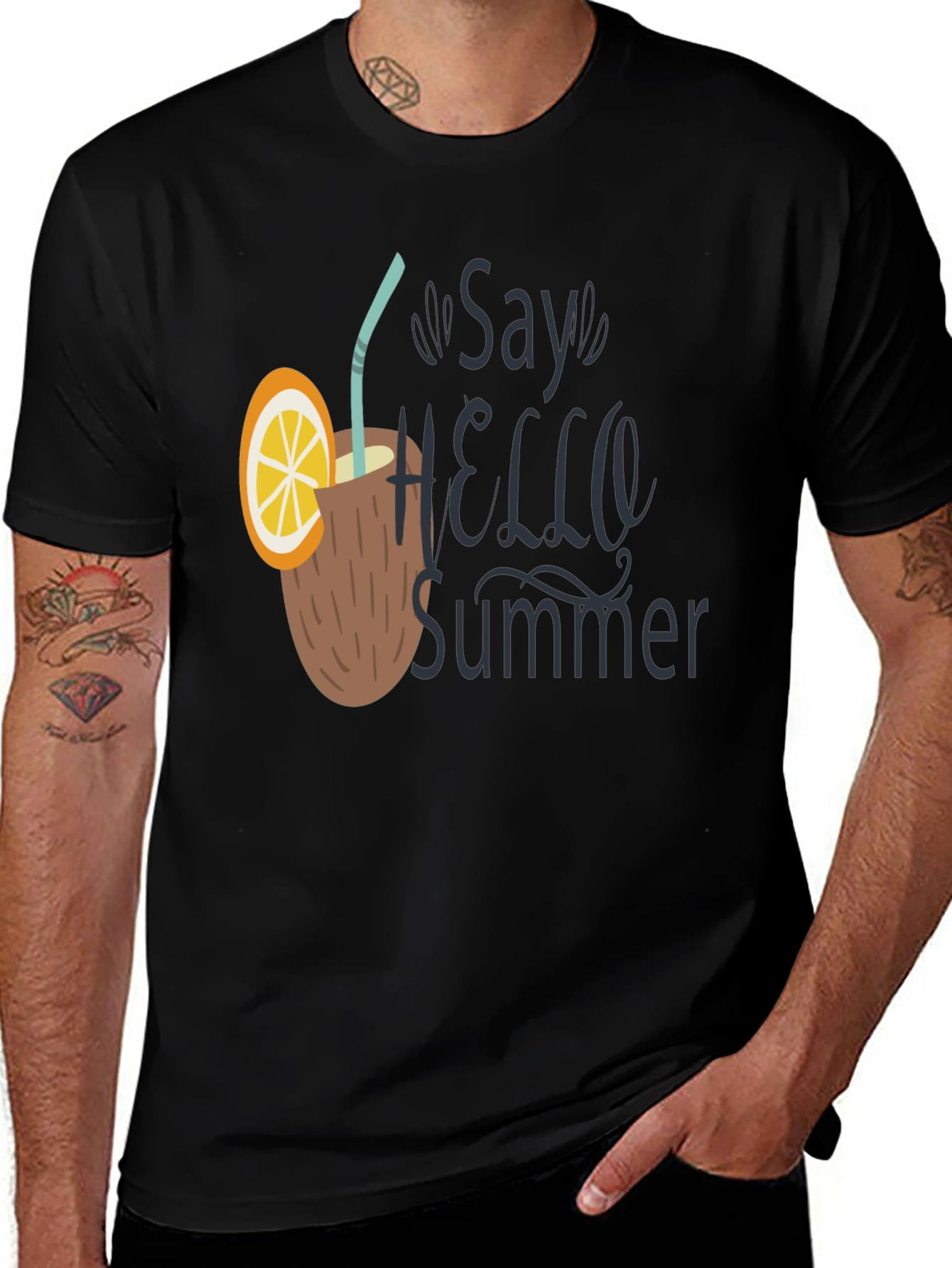Say Hello Summer T-Shirt - Coconut Drink Design