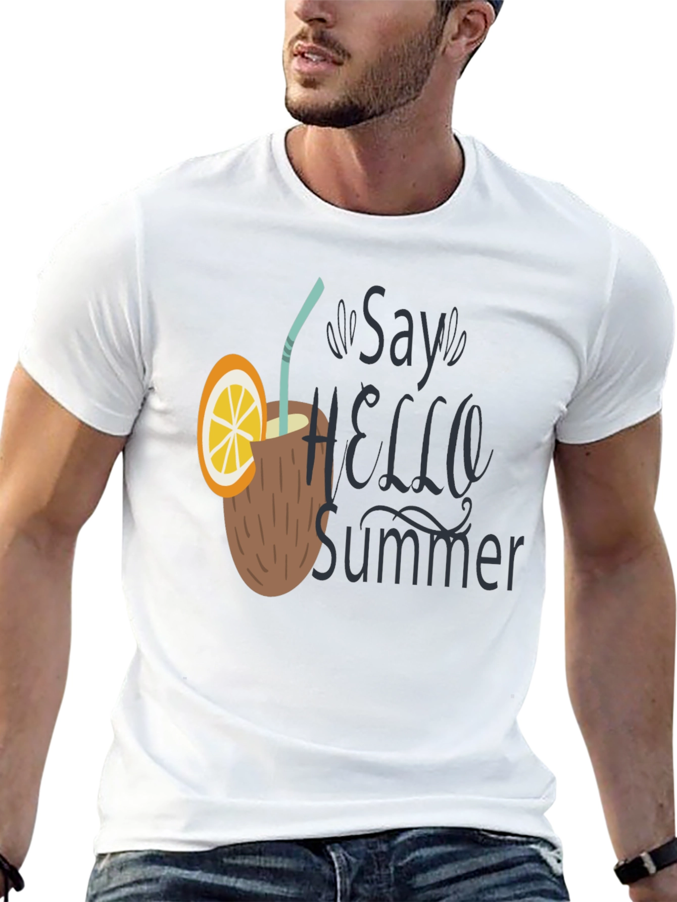 Say Hello Summer T-Shirt - Coconut Drink Design