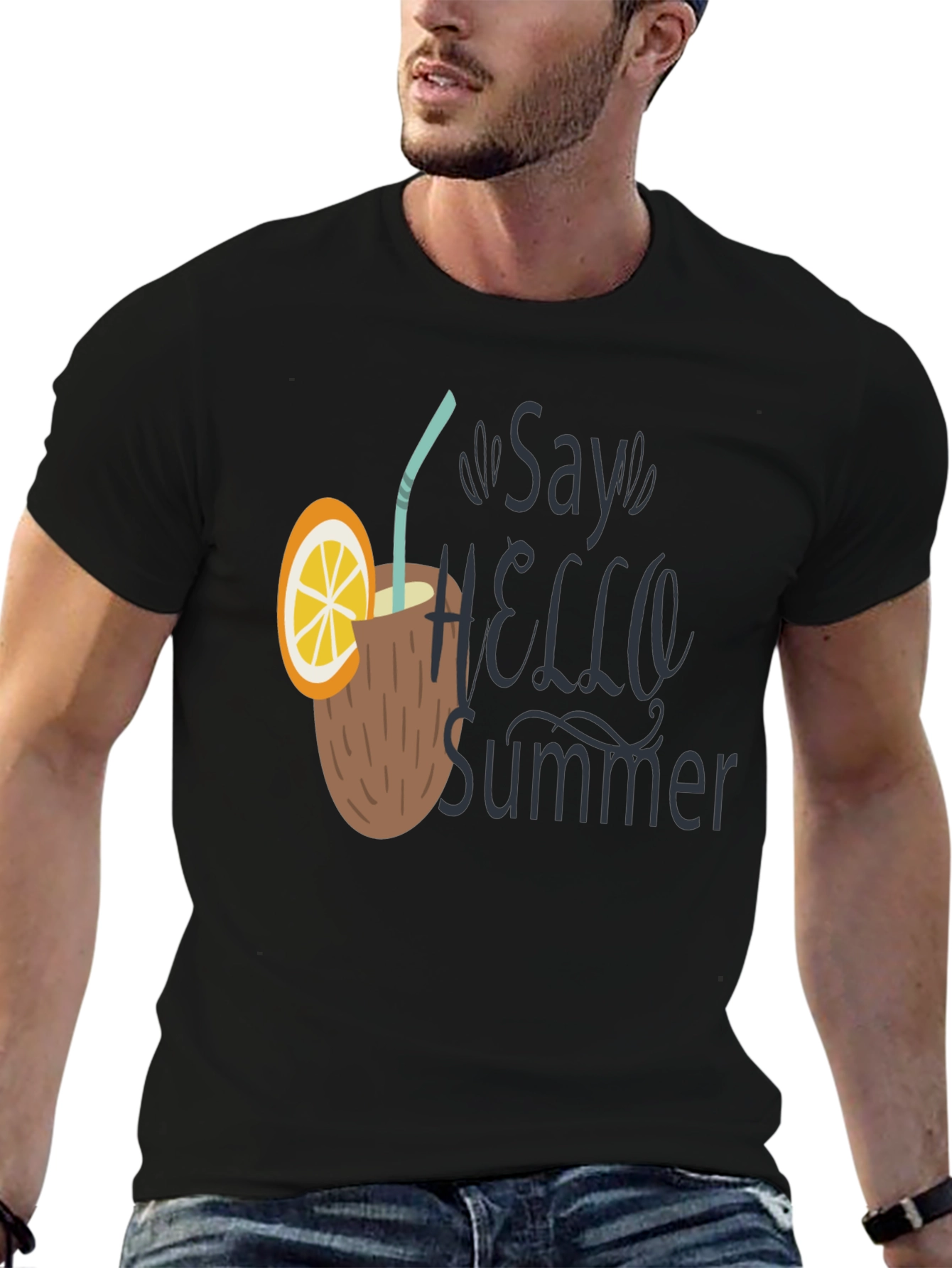 Say Hello Summer T-Shirt - Coconut Drink Design