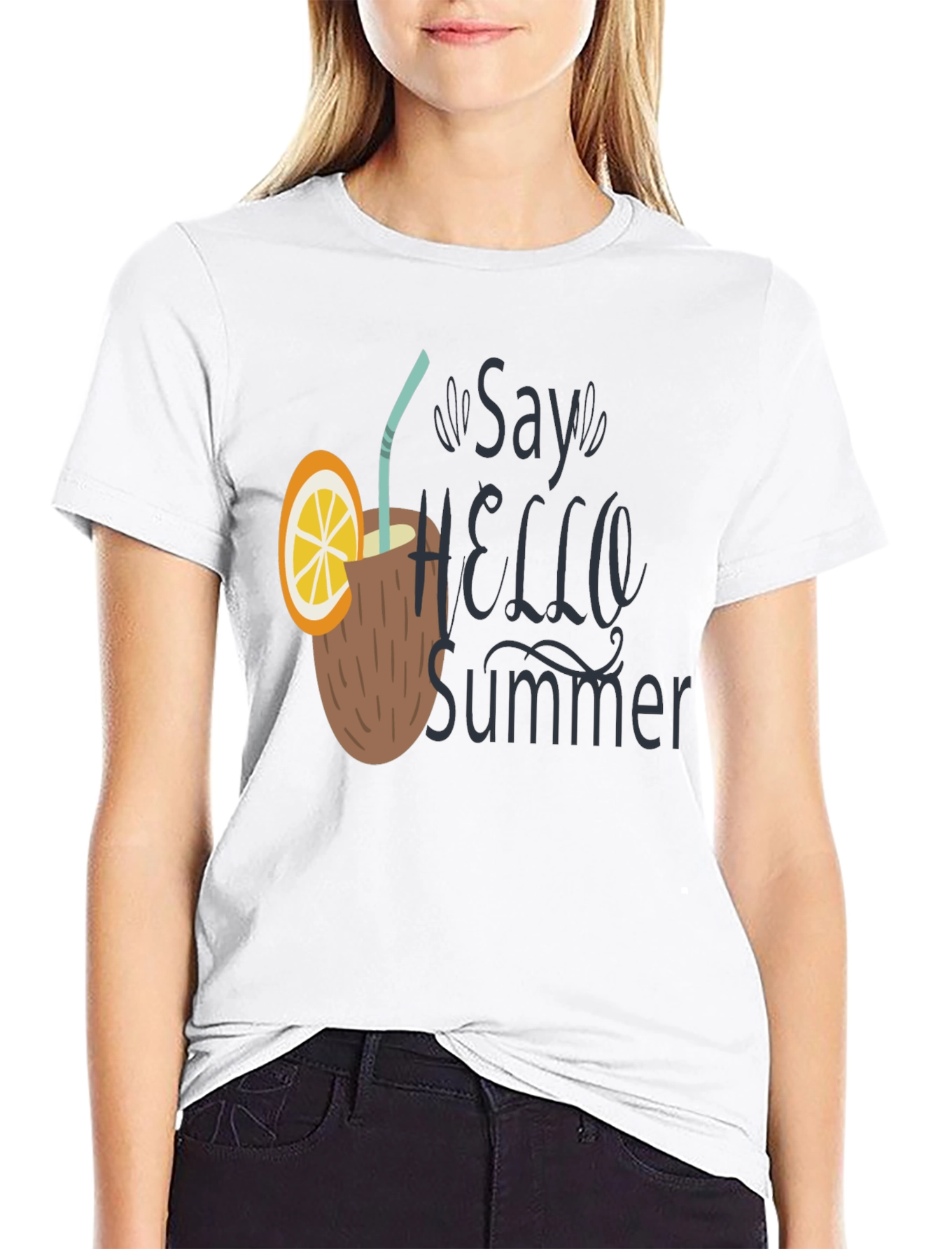 Say Hello Summer T-Shirt - Coconut Drink Design