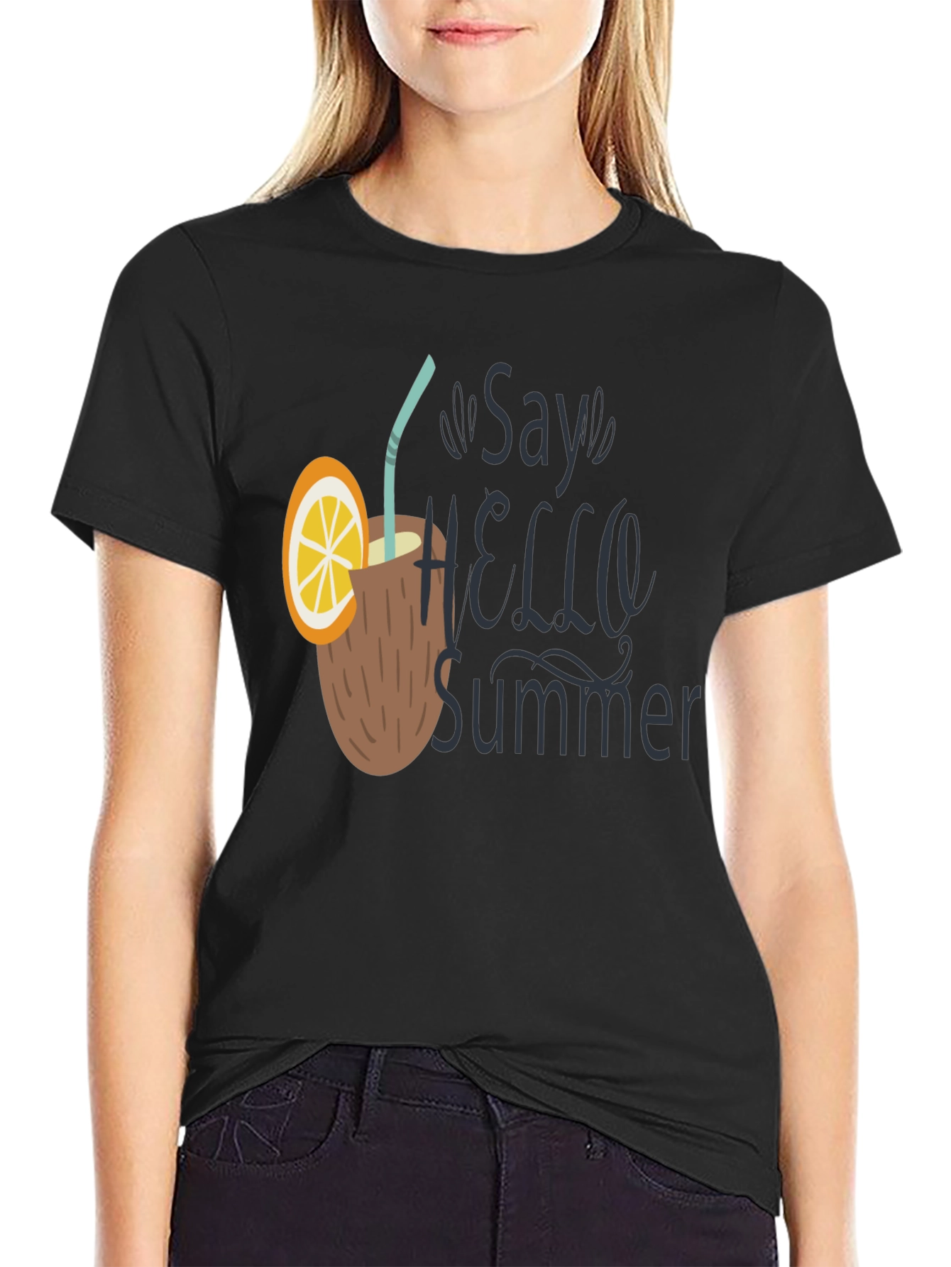 Say Hello Summer T-Shirt - Coconut Drink Design