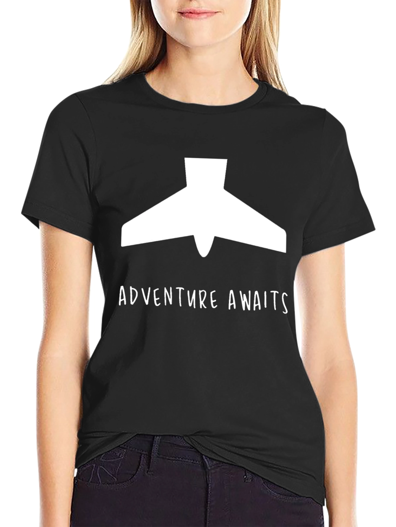 Adventure Awaits Plane Graphic Tee - Black