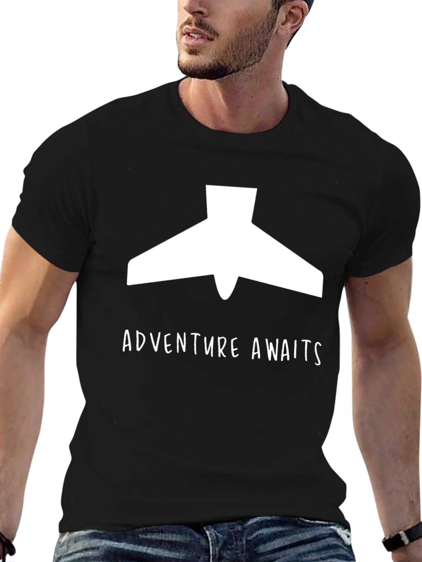 Adventure Awaits Plane Graphic Tee - Black