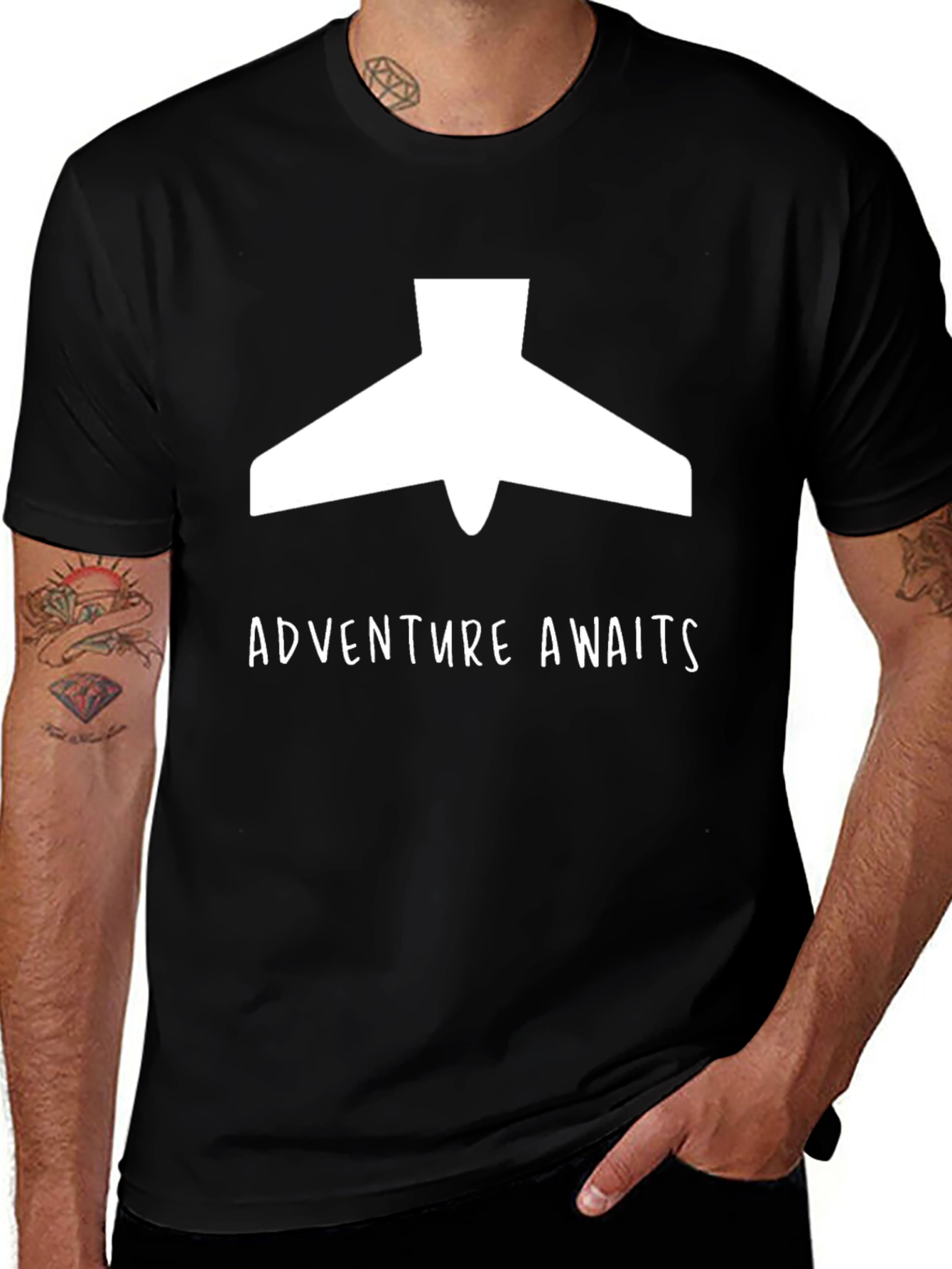 Adventure Awaits Plane Graphic Tee - Black